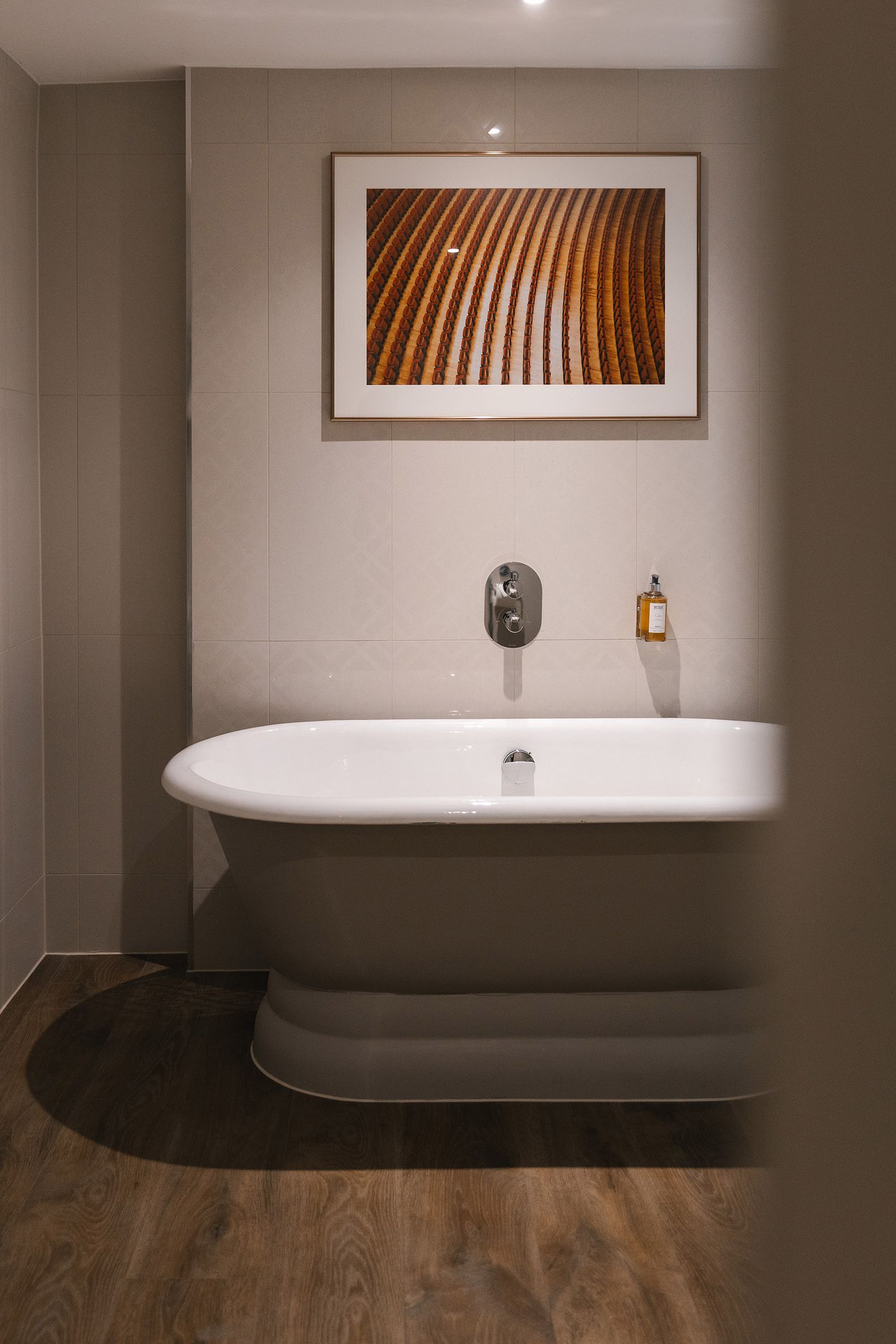 Hotel bathroom interior at Hotel Bush in Farnham with soft natural lighting