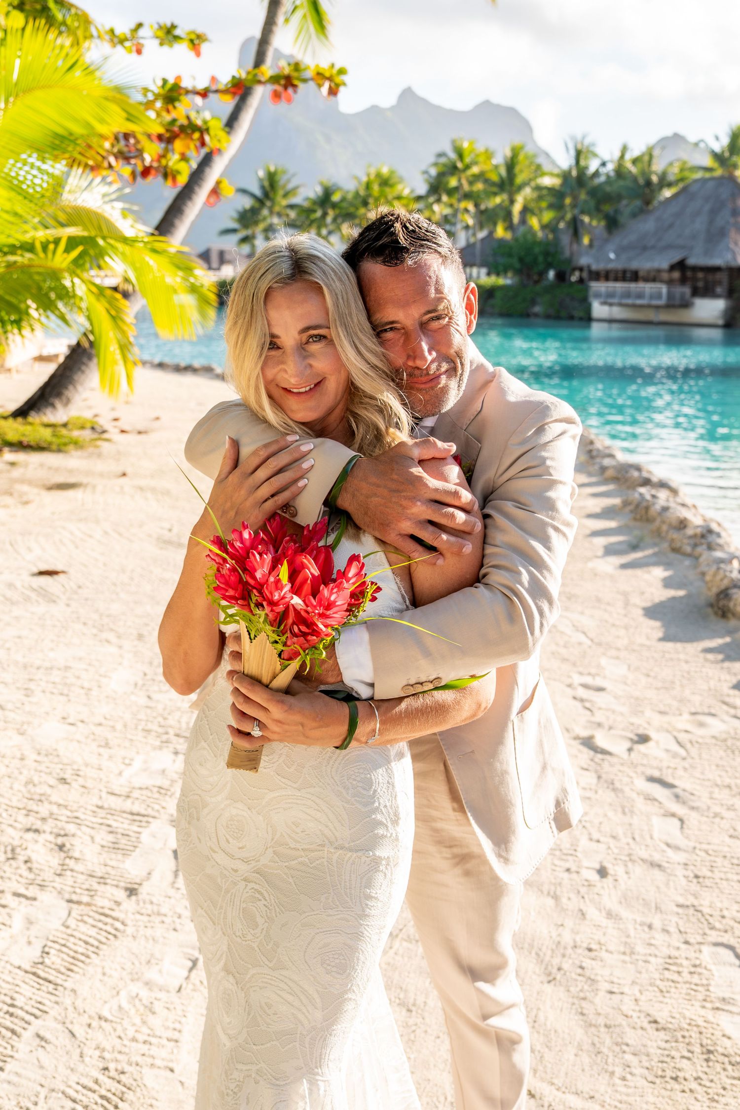 Bride and groom portrait during their tropical wedding in Bora Bora, French Polynesia
