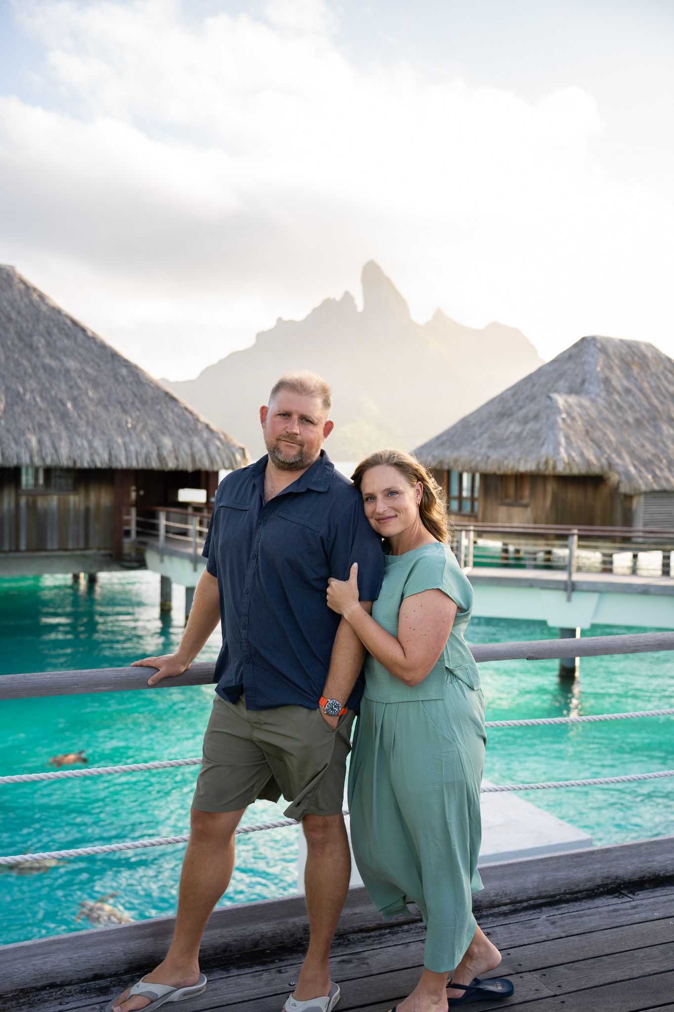 Couple portrait at a luxury overwater resort in Bora Bora, French Polynesia