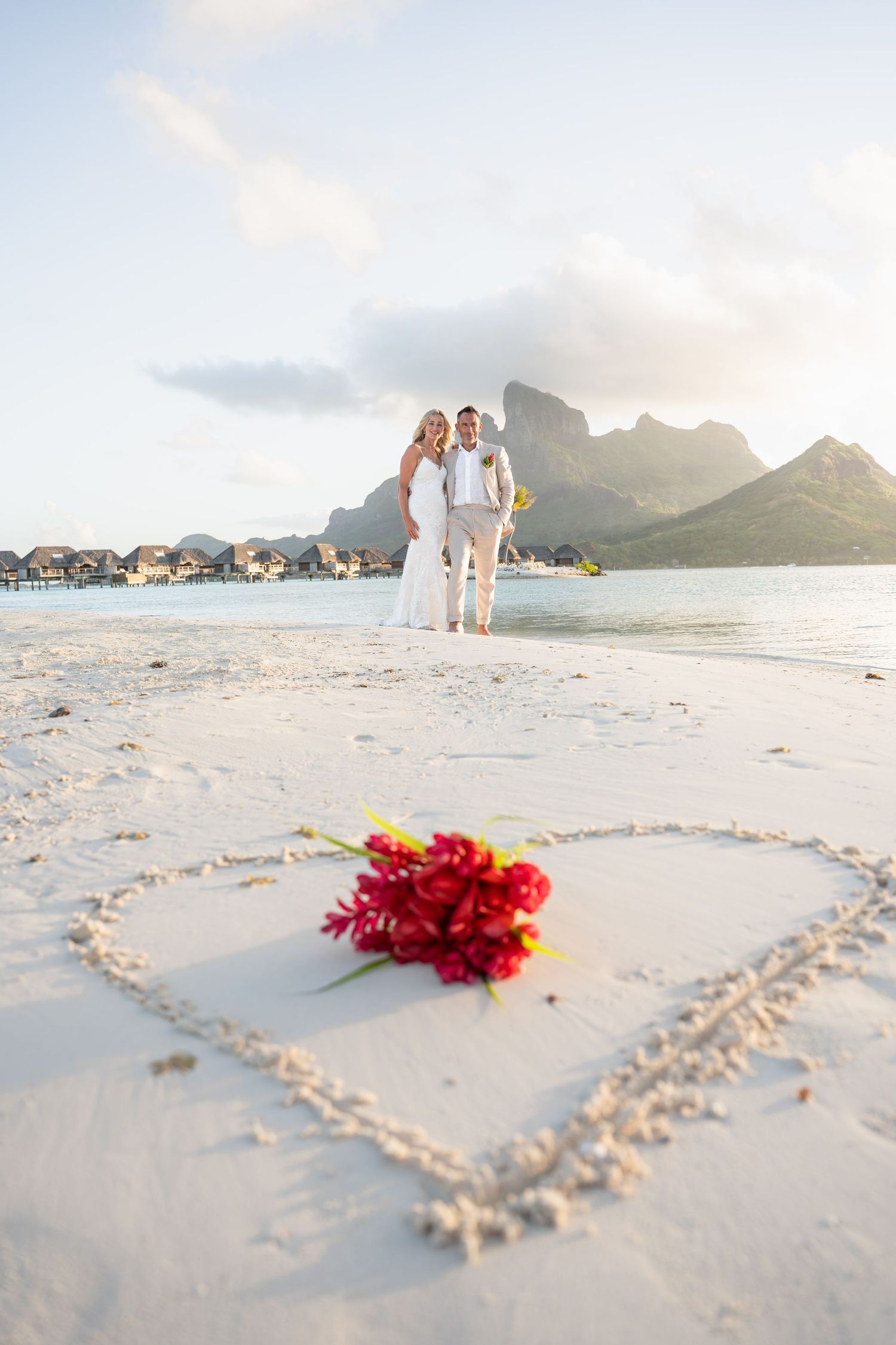 Romantic beach wedding setup with Mount Otemanu in Bora Bora, French Polynesia