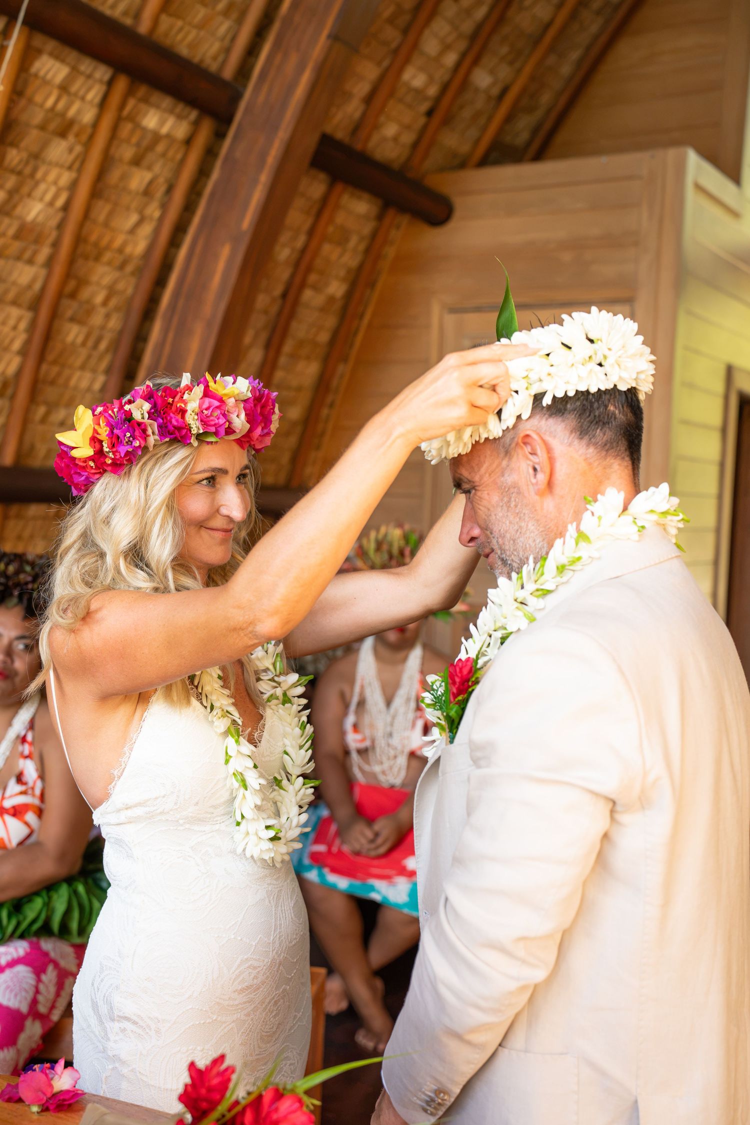 Traditional Polynesian wedding blessing during a ceremony in Bora Bora