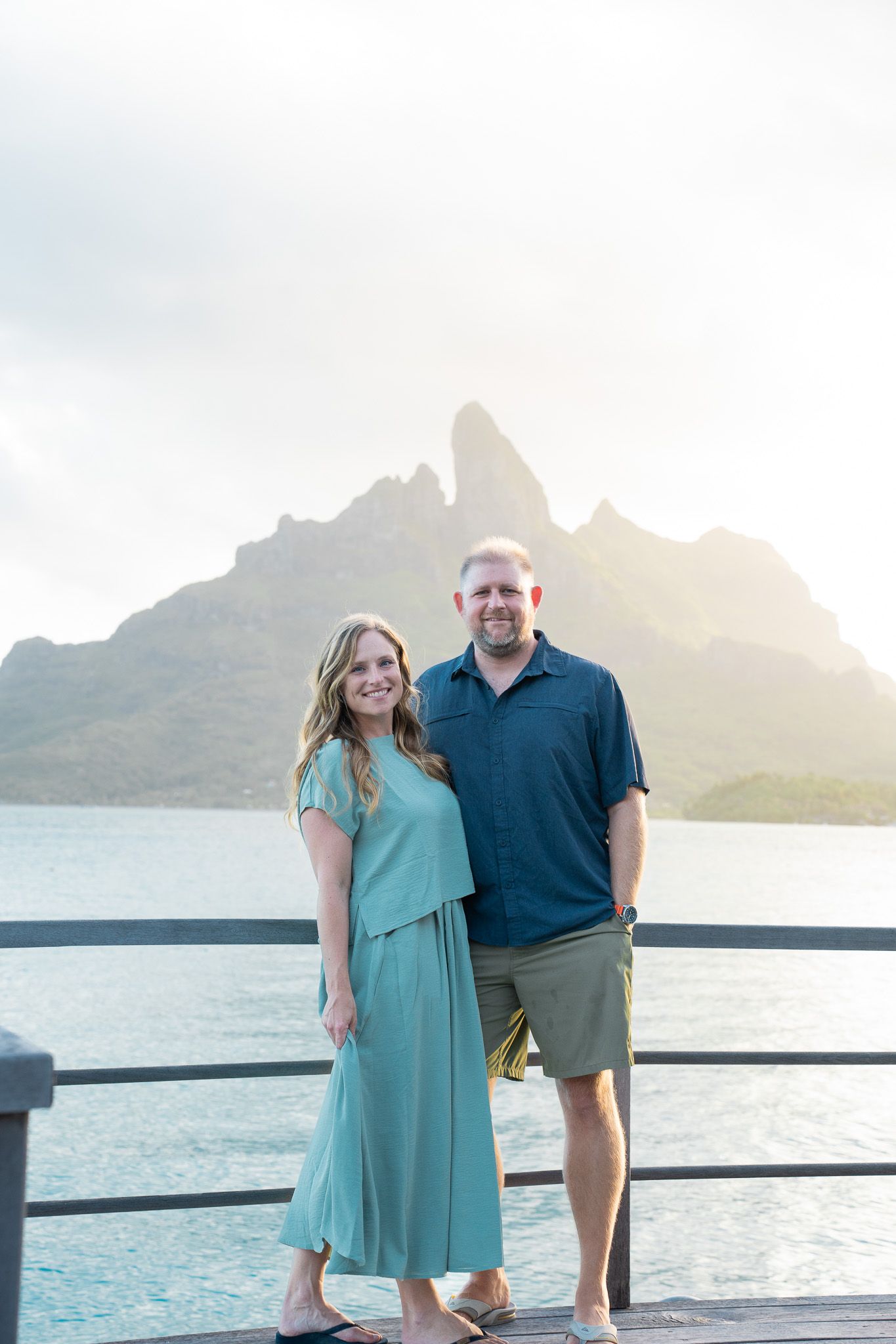 Couple portrait with Mount Otemanu during a Bora Bora photography session