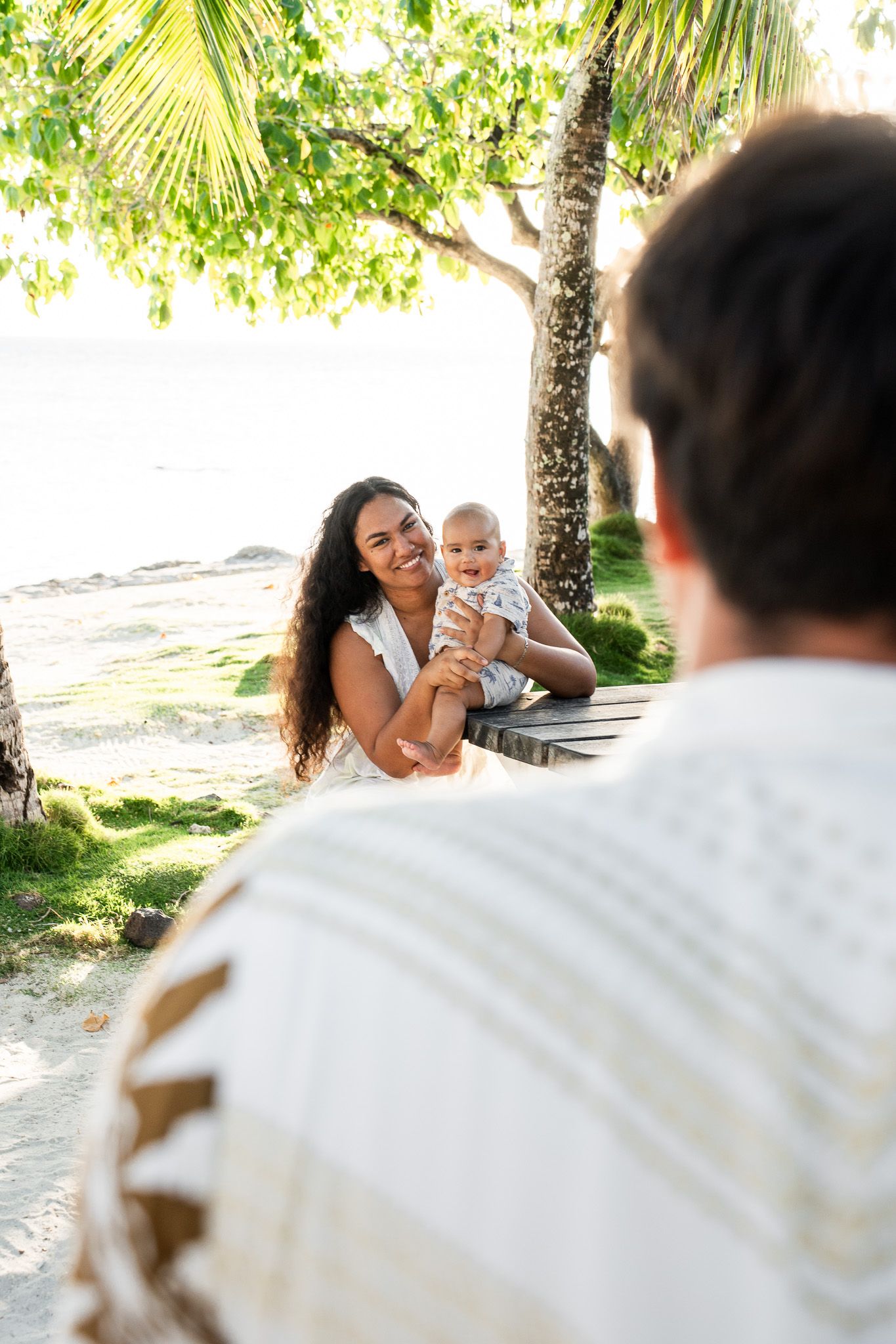 Mother and baby portrait during a tropical family photoshoot in Bora Bora