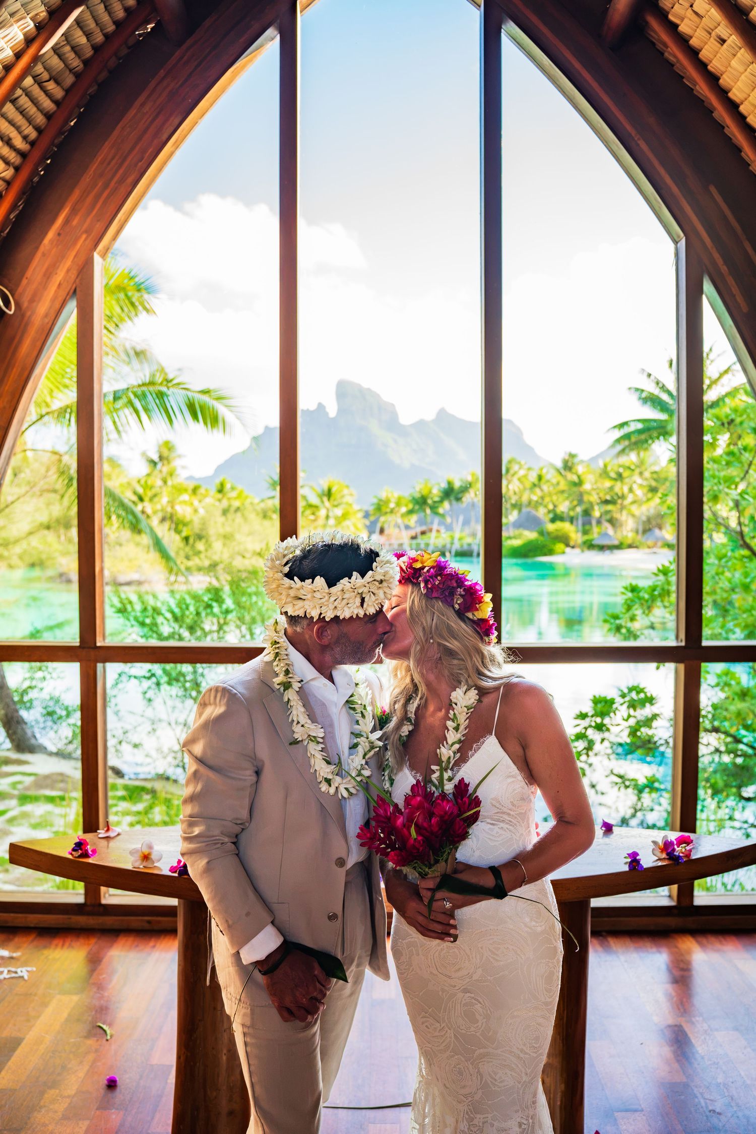 Newlywed couple after their wedding ceremony in Bora Bora, French Polynesia