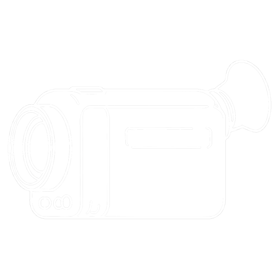 White outline illustration of a compact digital video camcorder on a white background.
