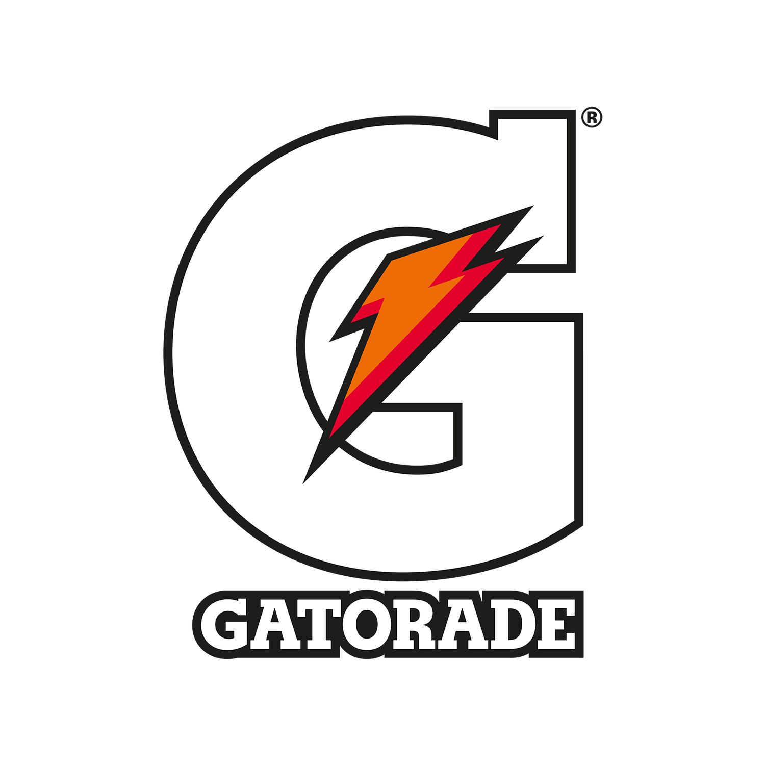 Gatorade logo featuring iconic orange and red lightning bolt inside a bold black letter G.