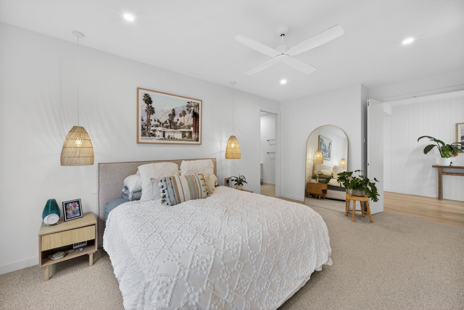 Master bedroom captured by BWImagery, featuring a calm, well-styled interior with soft lighting,layered textures & a cohesive, modern design