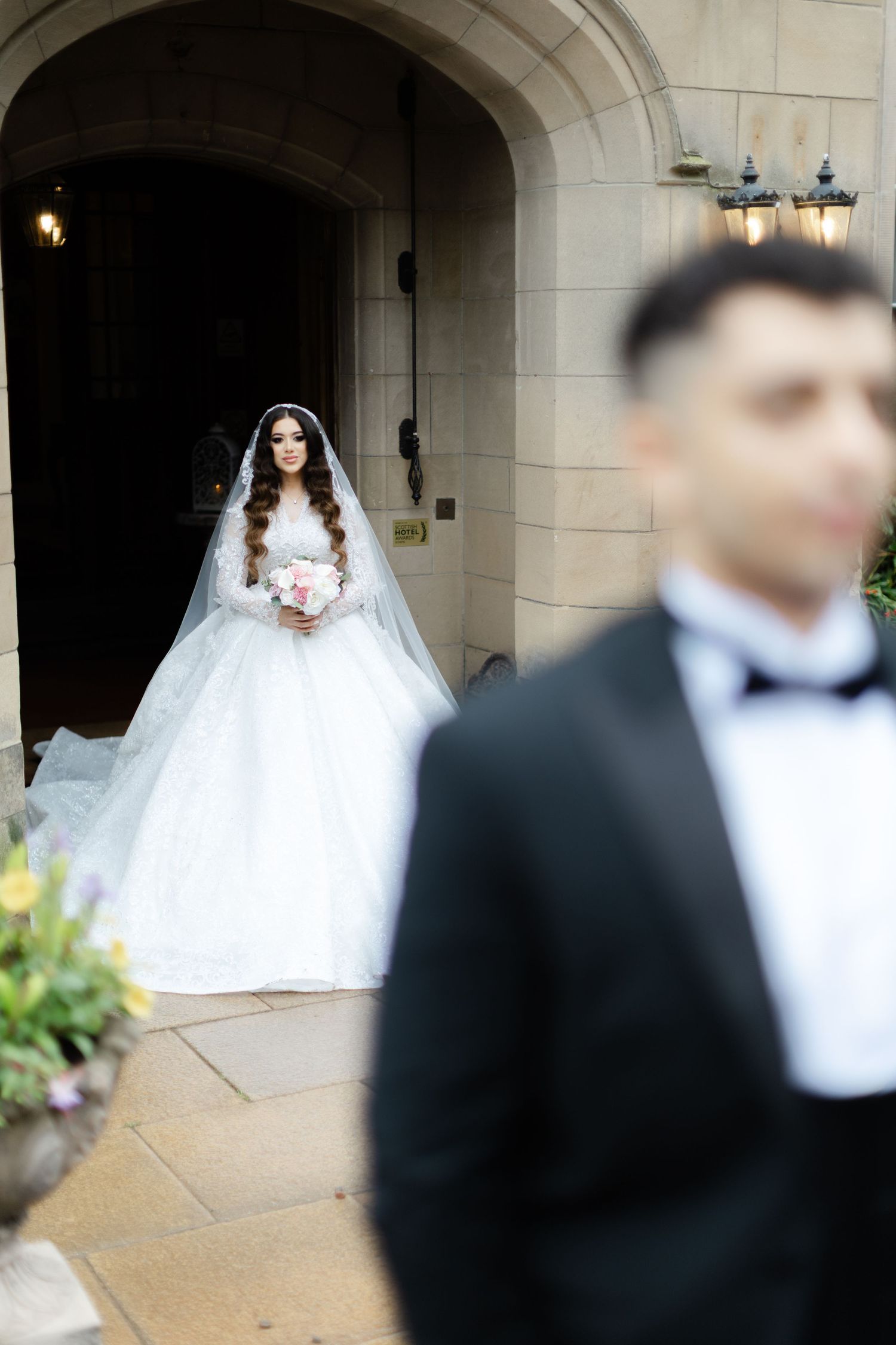 The first look with the bride and groom Edinburgh wedding photographer James Bailey Photography