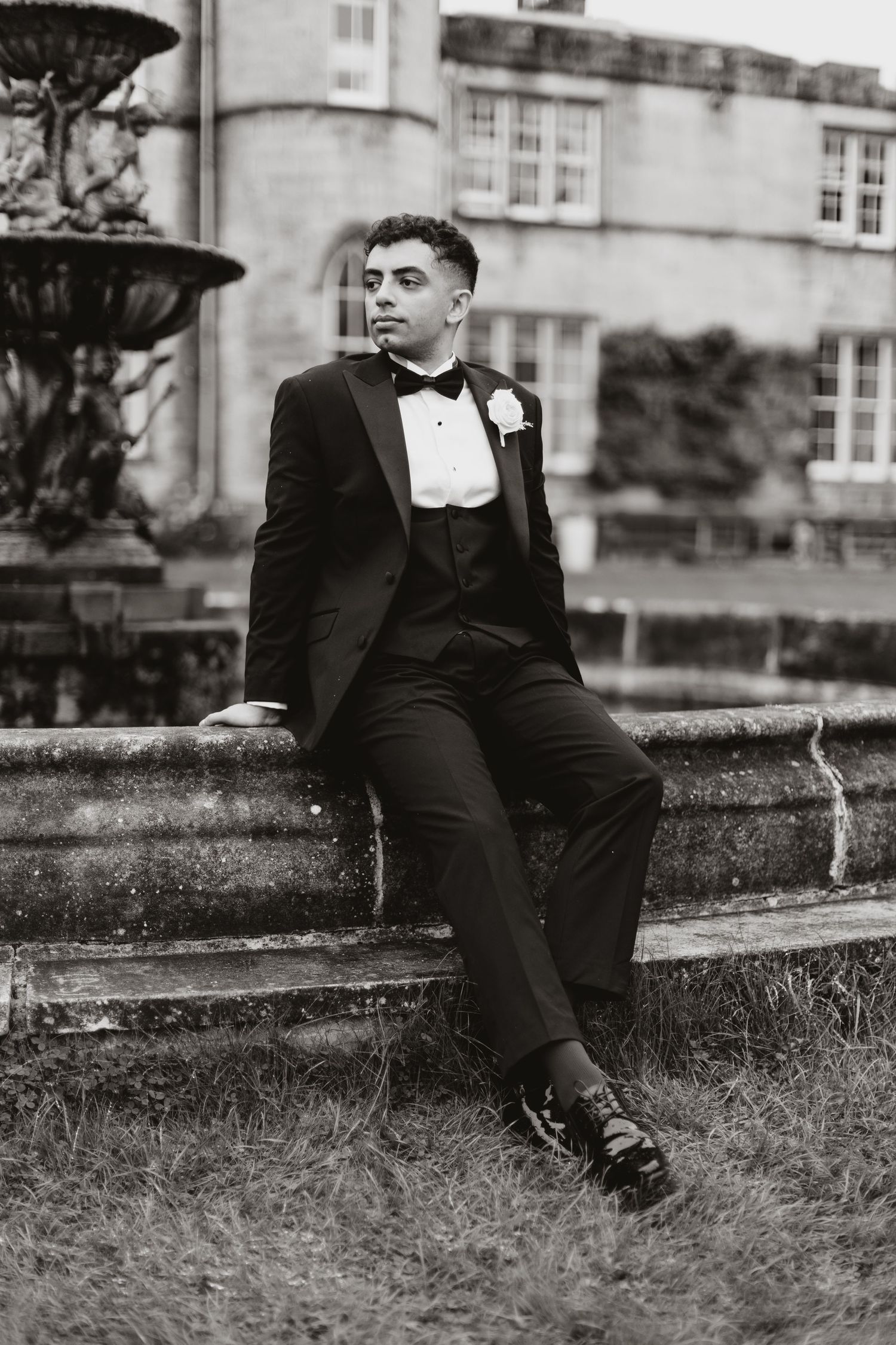 The Groom taking a moment Melville castle Edinburgh wedding photographer James Bailey Photography