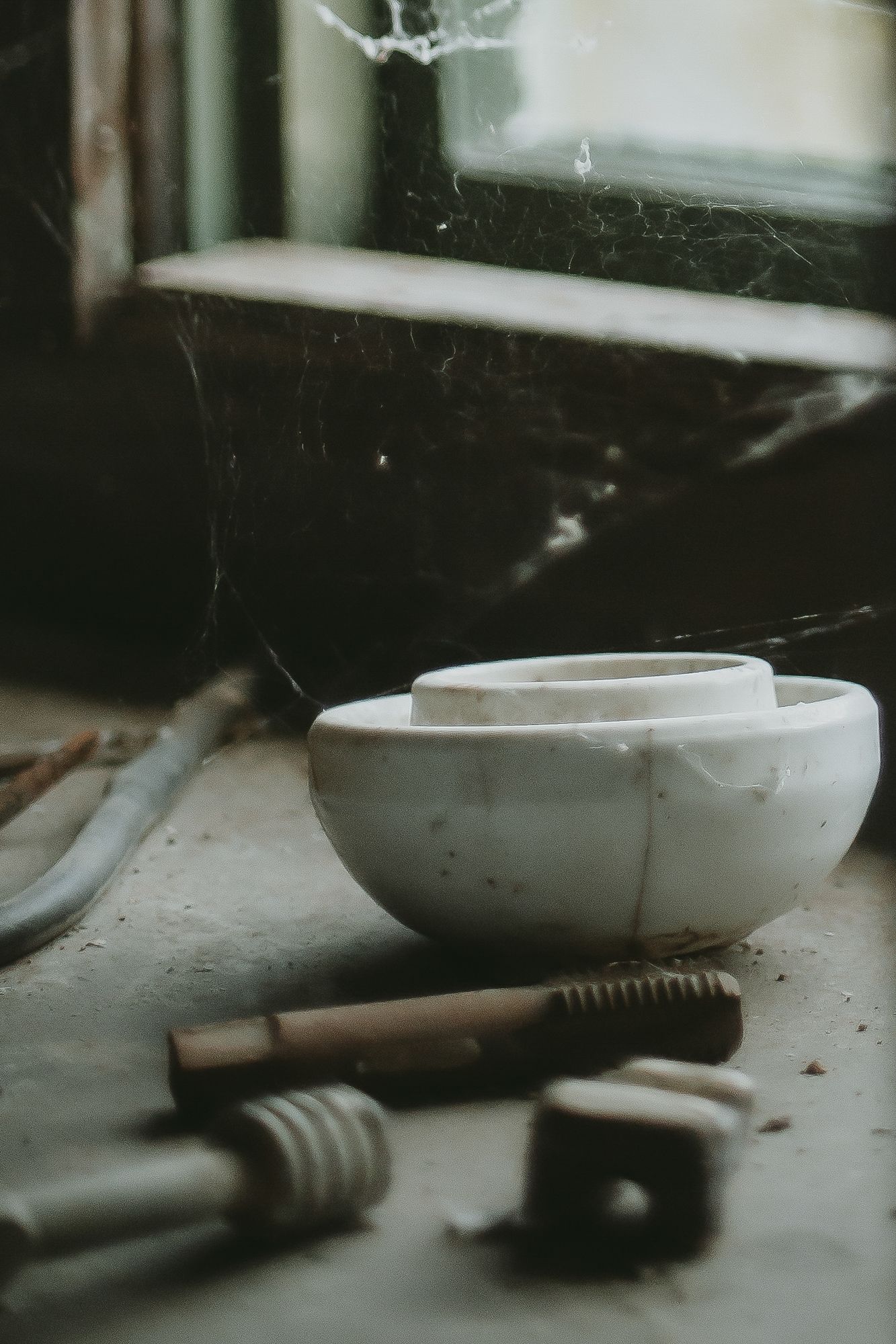 A collection of objects from the past sit on a desk at the Empire Mine in California