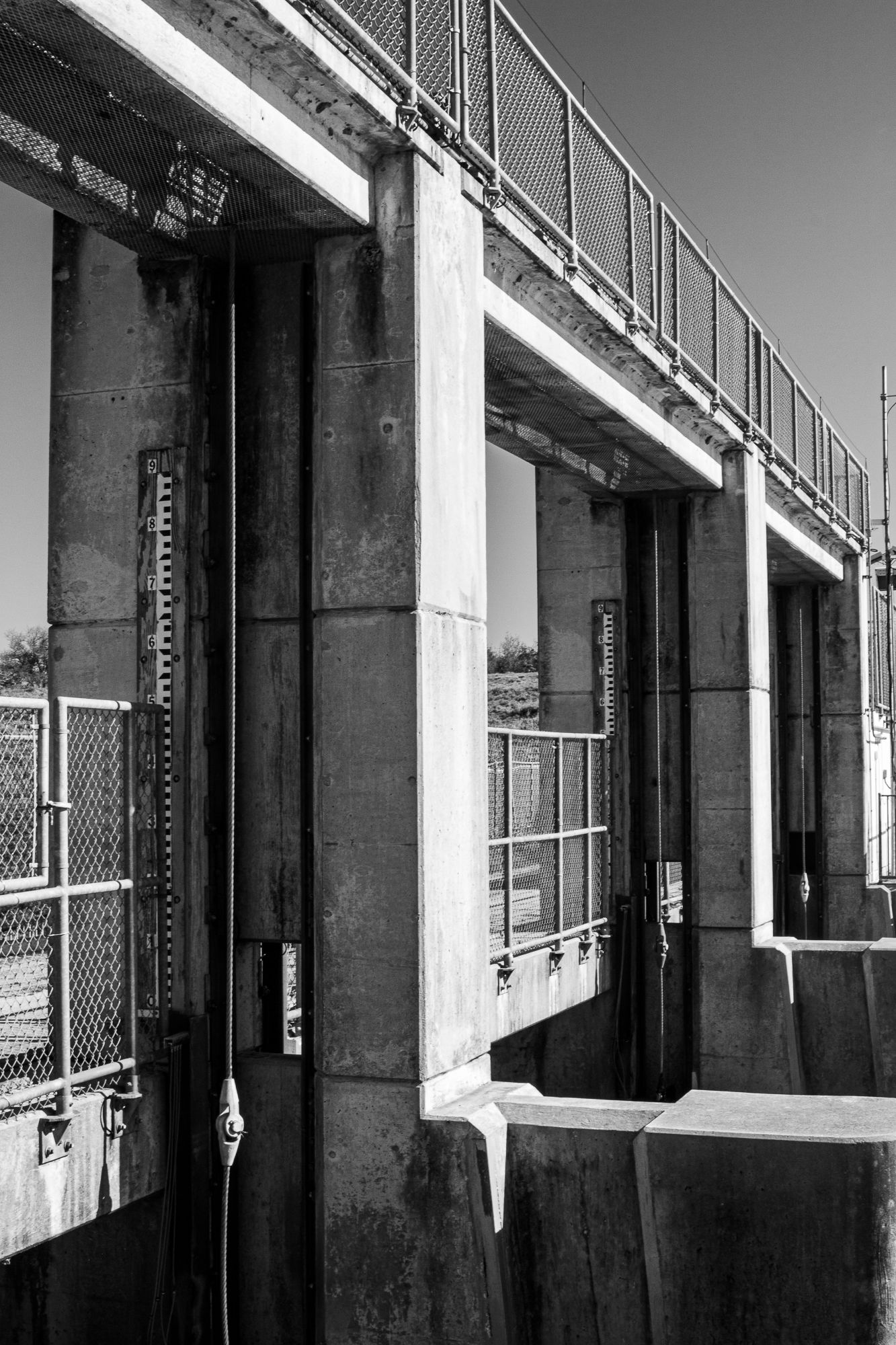 Levee gates in black and white