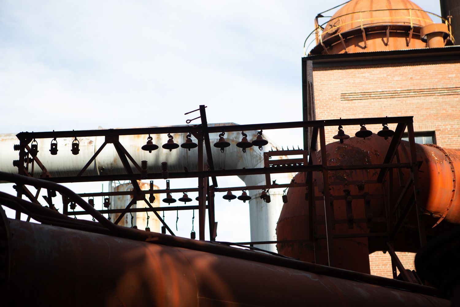 An exterior view of an abandoned iron mill