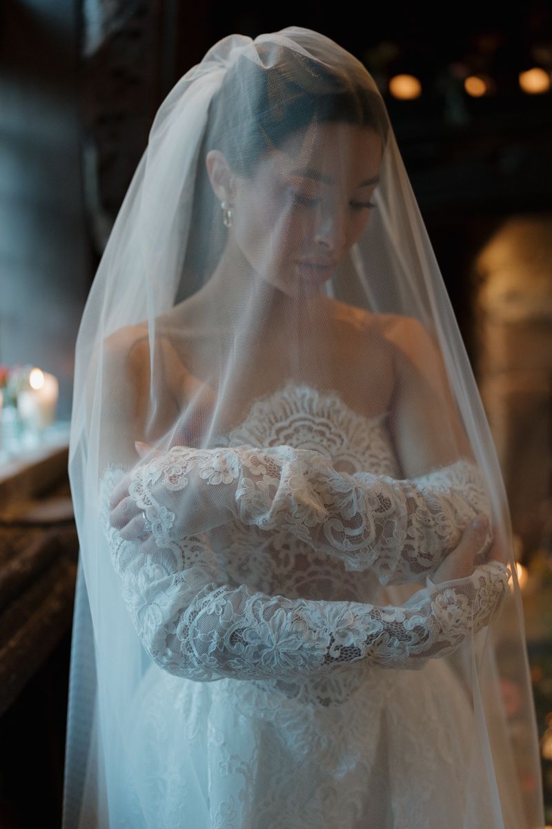 Bridal portrait in church - editorial wedding photographer Manchester