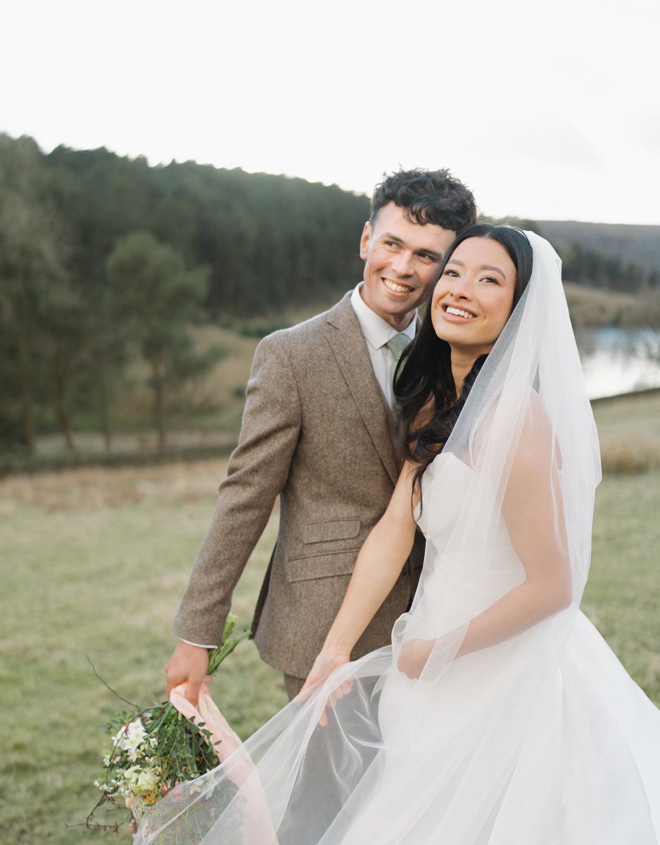 Bride and groom portrait in Peak district - editorial wedding photographer Peak District
