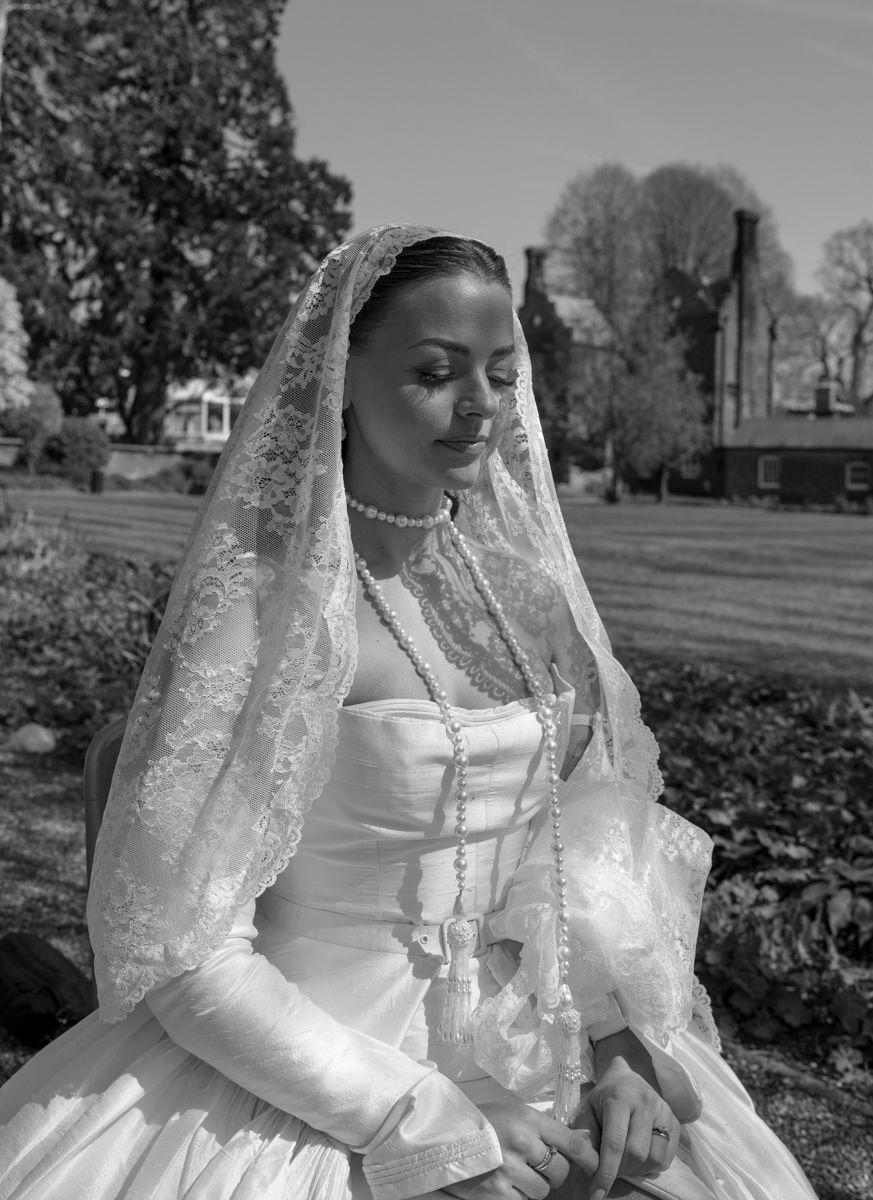 Bride editorial portrait at the gardens in Capesthorne Hall - editorial wedding photographer in Cheshire