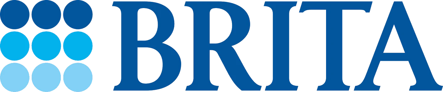 Brita company logo with blue dots arranged in a grid pattern and blue text.