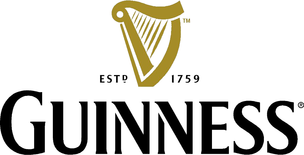 Iconic Guinness logo featuring gold harp symbol and black text.