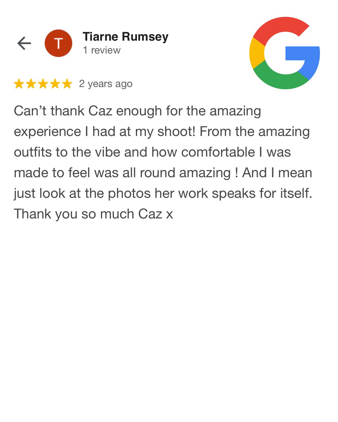Caz Captures Sydney Google Review 