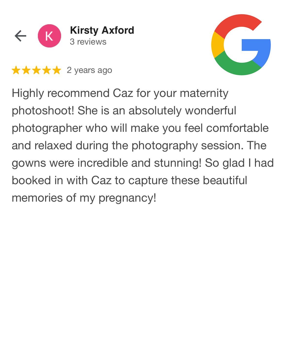 Caz Captures Sydney Google Review 