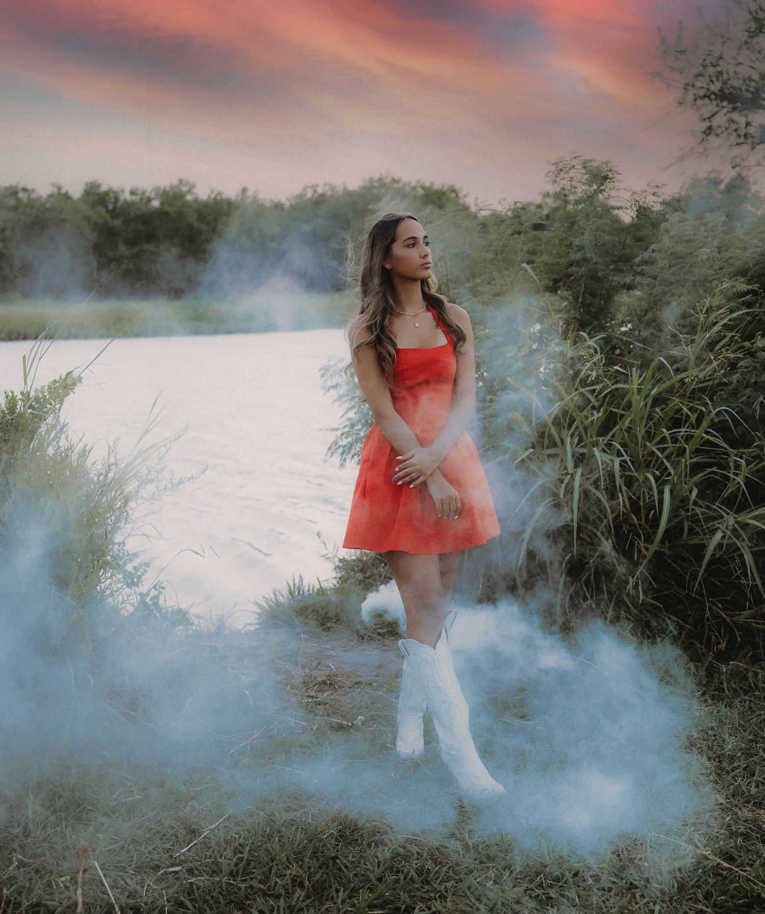 Fourth of July 250th American photoshoot at sunset in Abilene, Texas with firework smoke