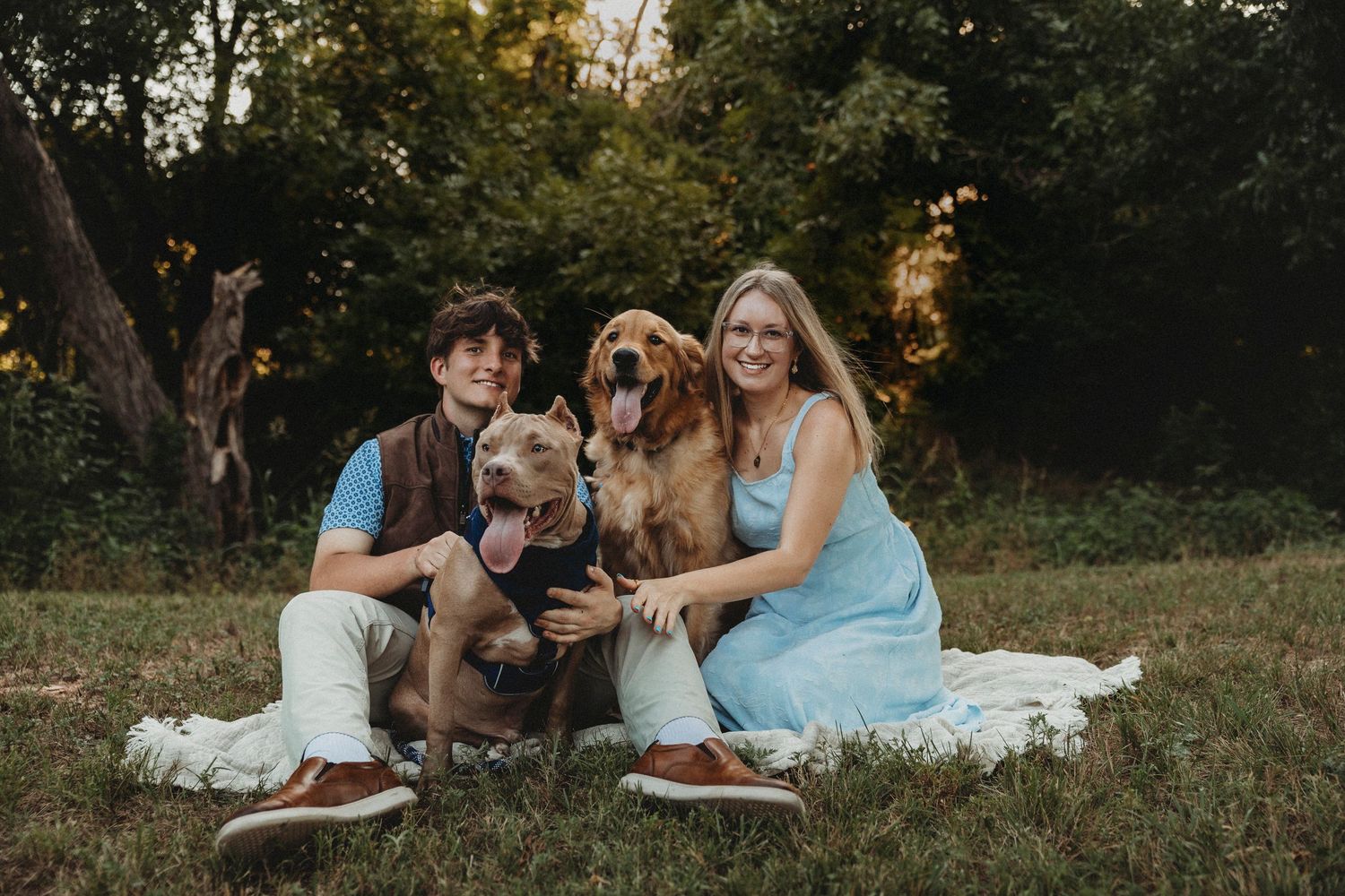 Couple with their dogs at park in Abilene,TX