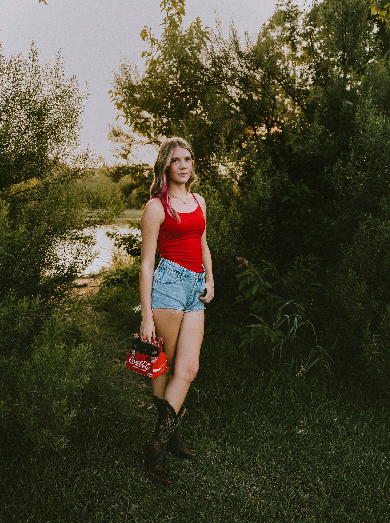 Fourth of July 250th American photoshoot at sunset in Abilene, Texas with coca-cola and Texas boots