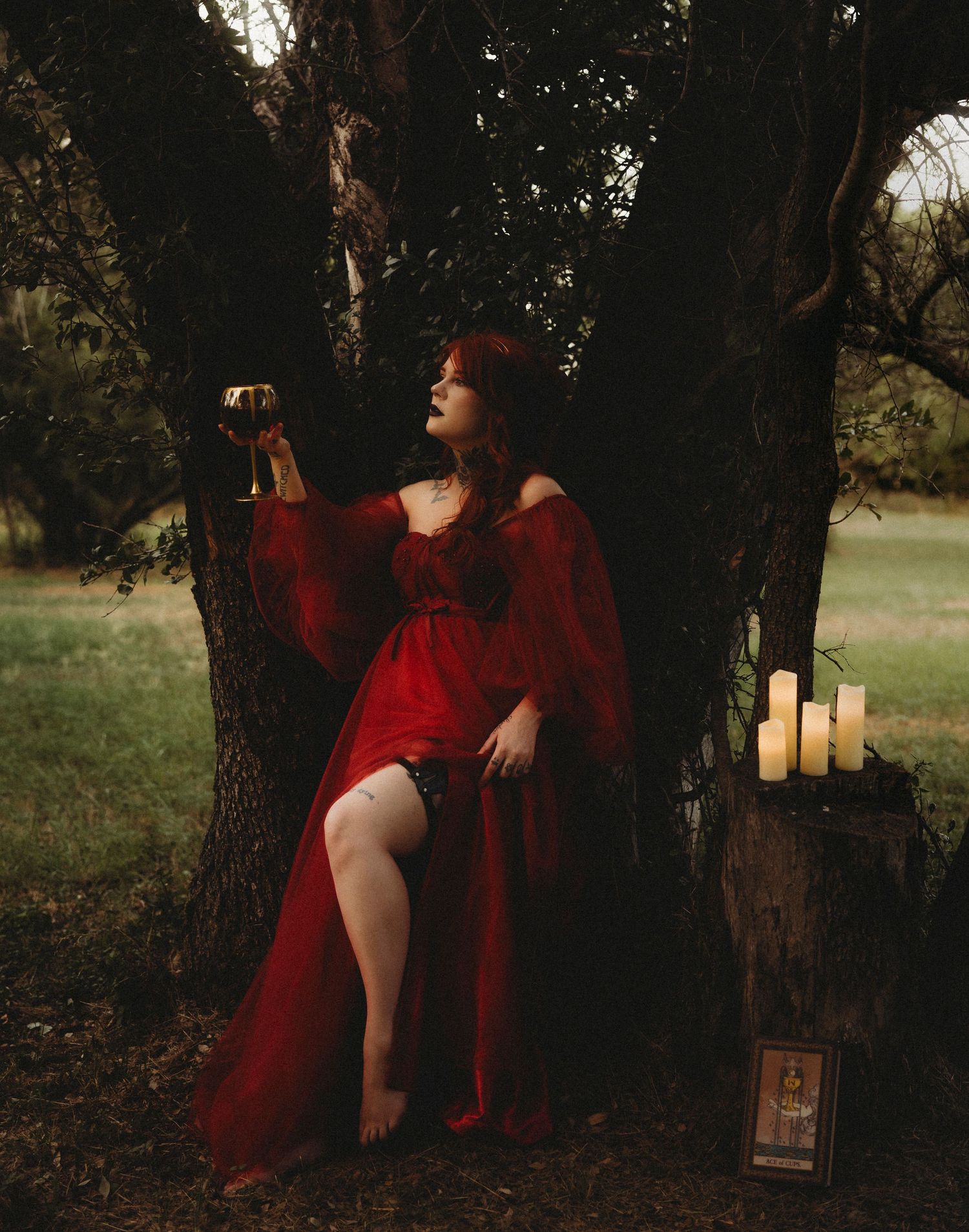 Styled photoshoot with wine and candles at golden hour in Abilene, Texas