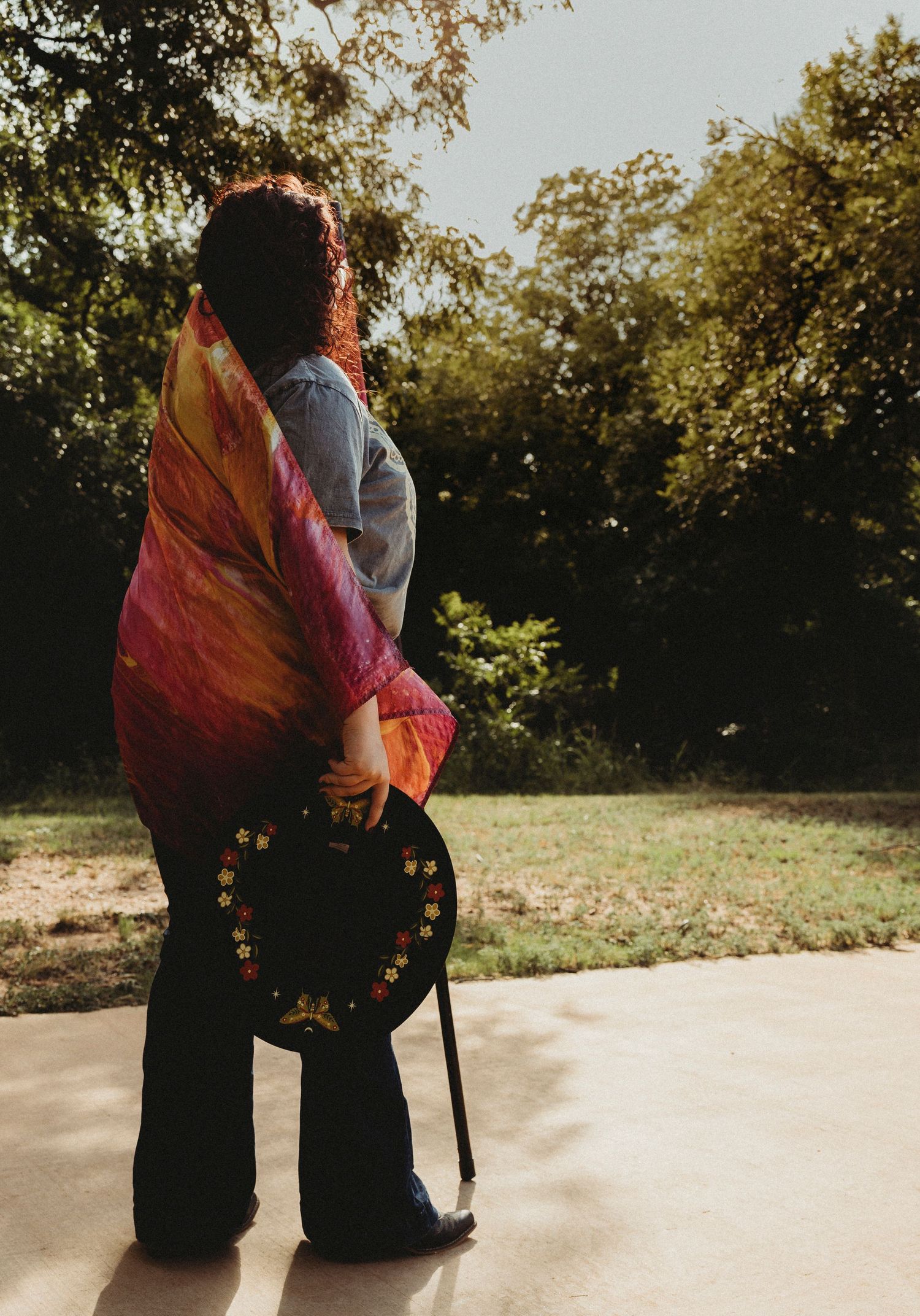 High school senior with color guard flag in Abilene, TX