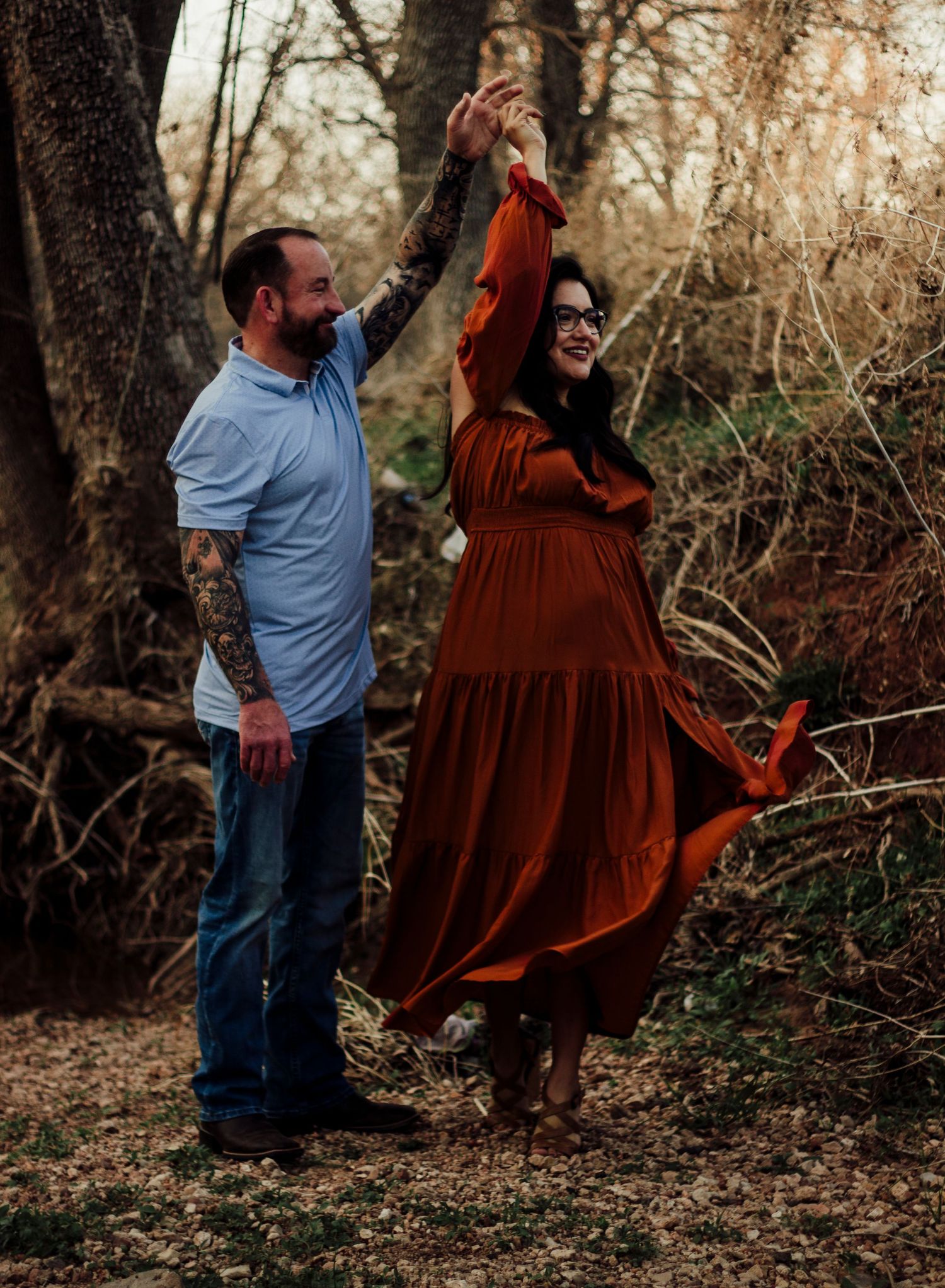 Couples photoshoot by the creek in Abilene TX