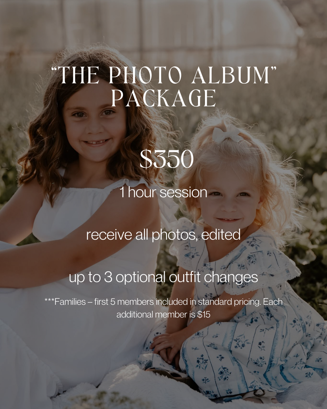 Photography package pricing display showing three tiers of photo session options with prices and features in soft muted tones.