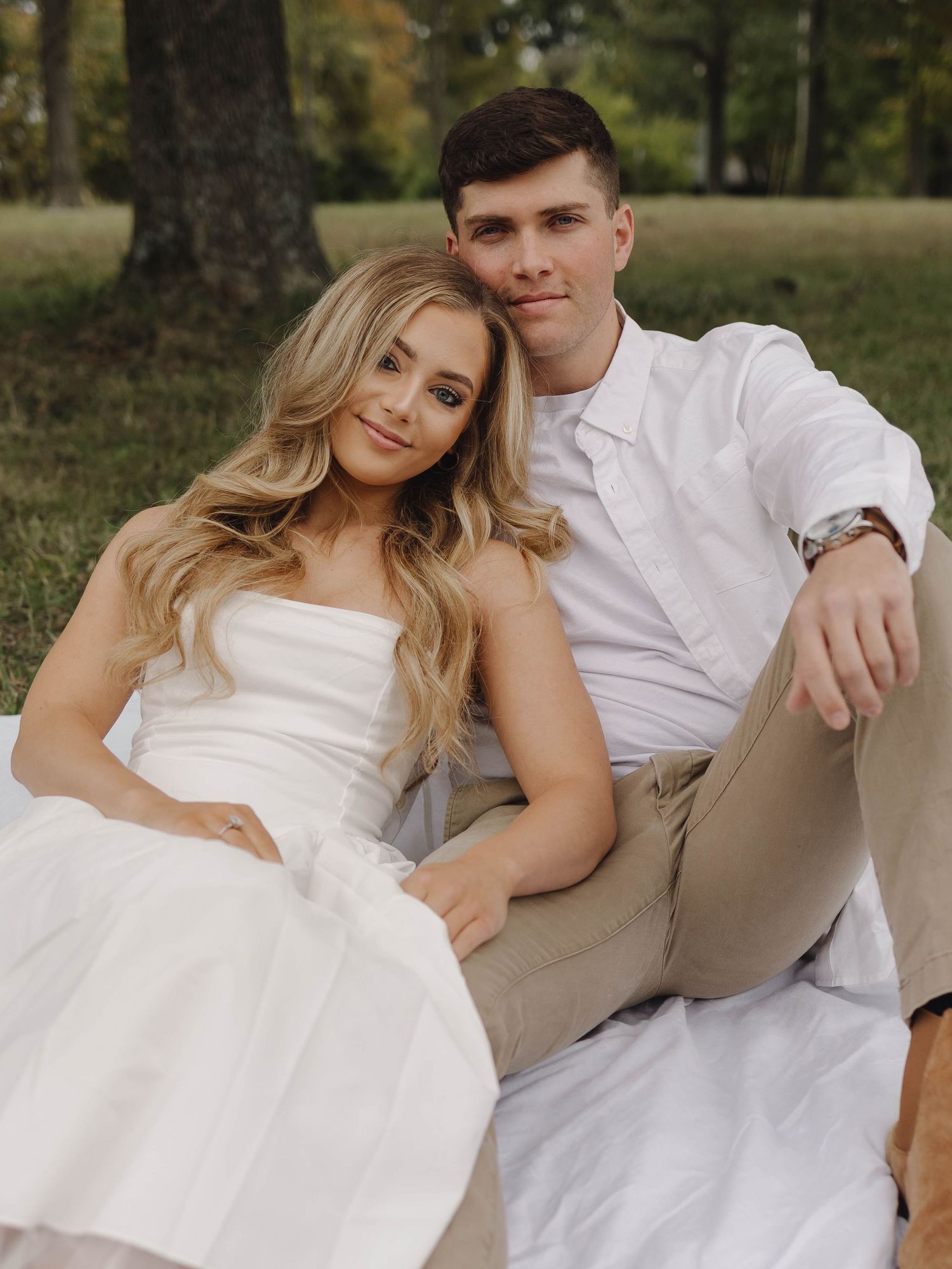 Couple engagement all white session outdoors- St. Louis Missouri photography