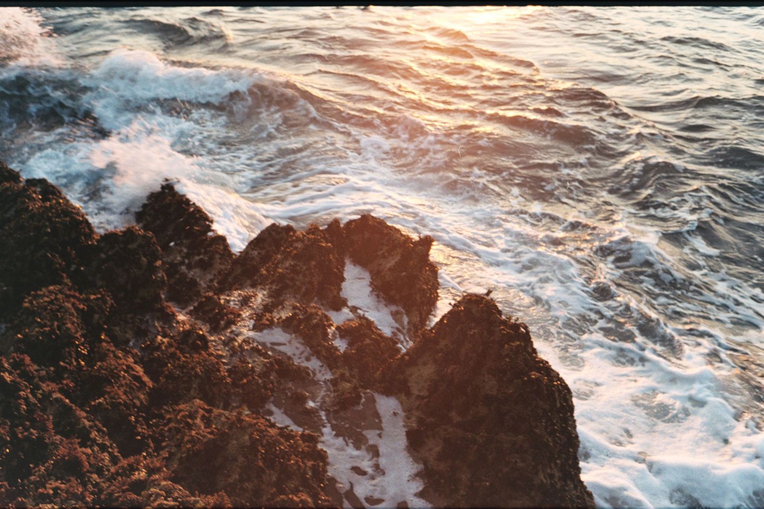 artistic sunset images of the ocean, shot on 35mm film