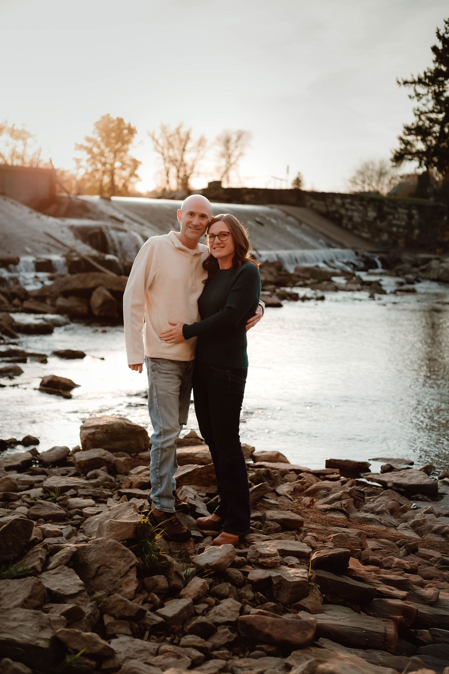 Couple in front of dam southeast minnesota