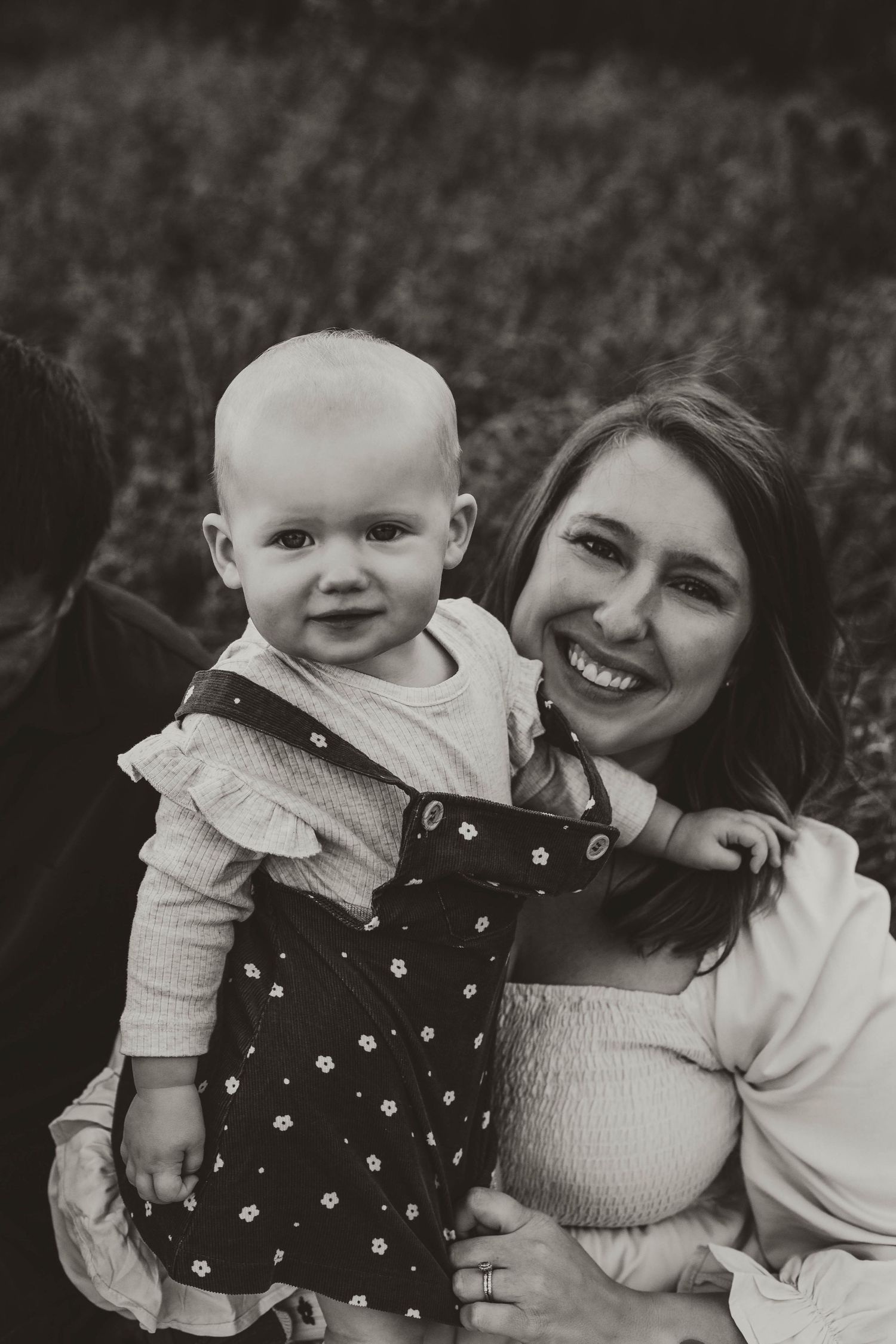 Mom and daughter in grassy field Southeast Minnesota