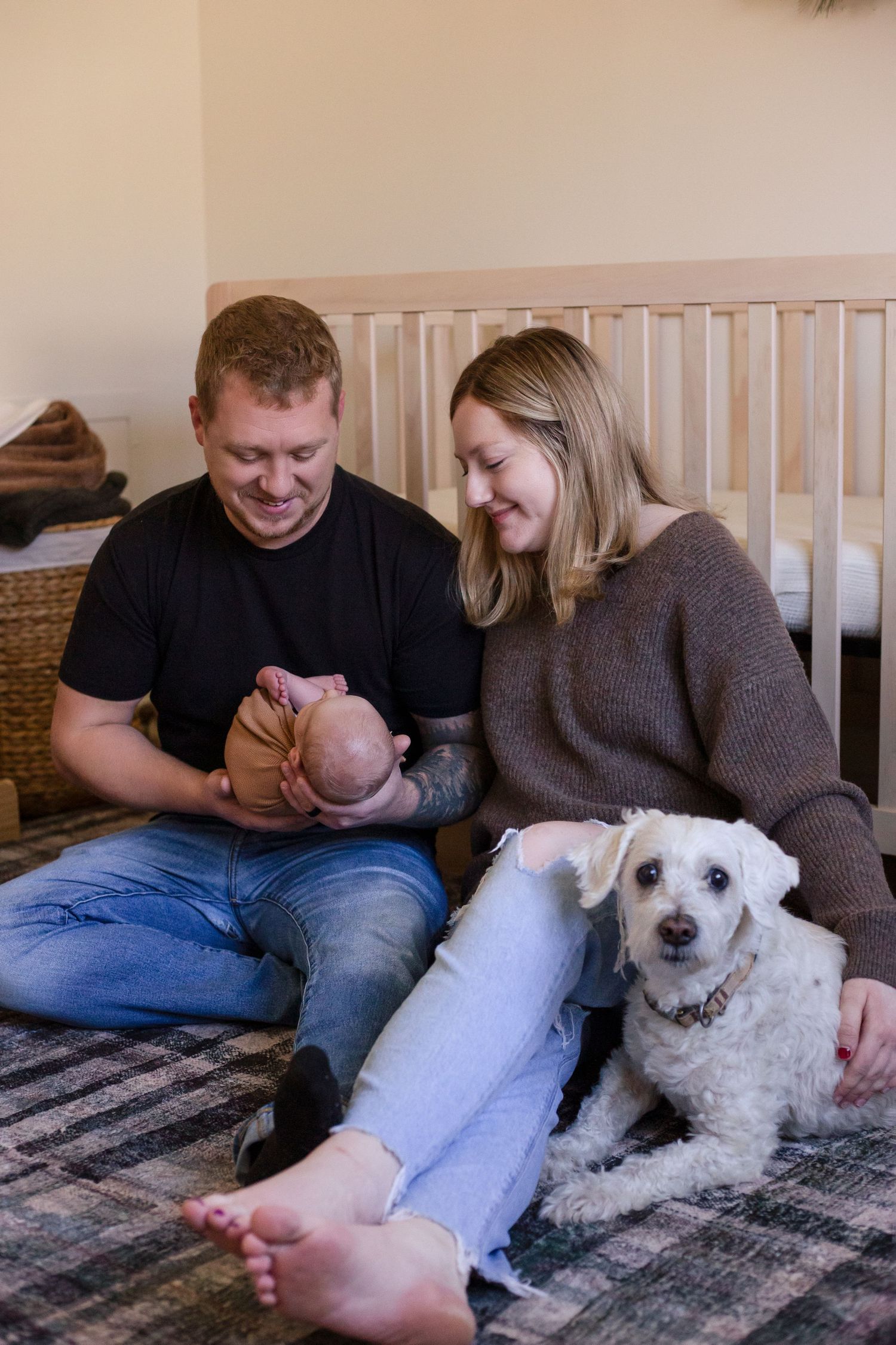 Family with newborn and dog Southeast Minnesota