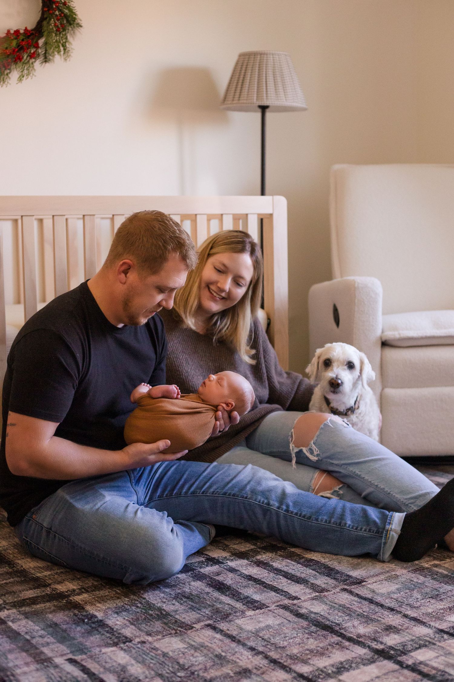 Family with newborn and dog Southeast Minnesota