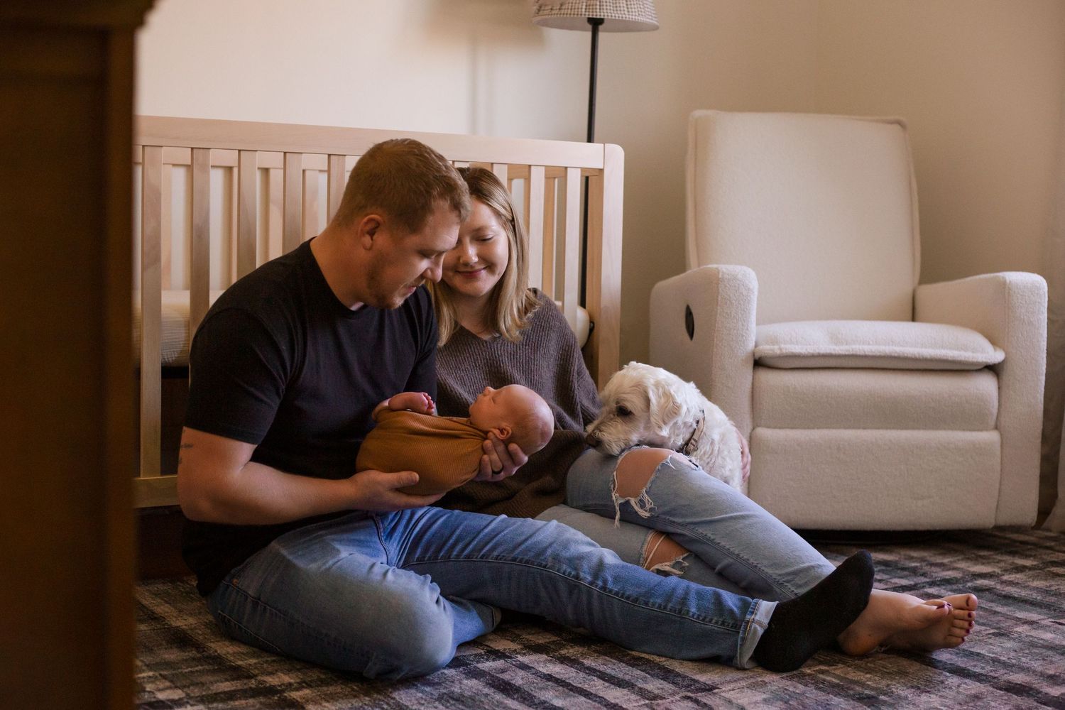 Family with newborn and dog Southeast Minnesota