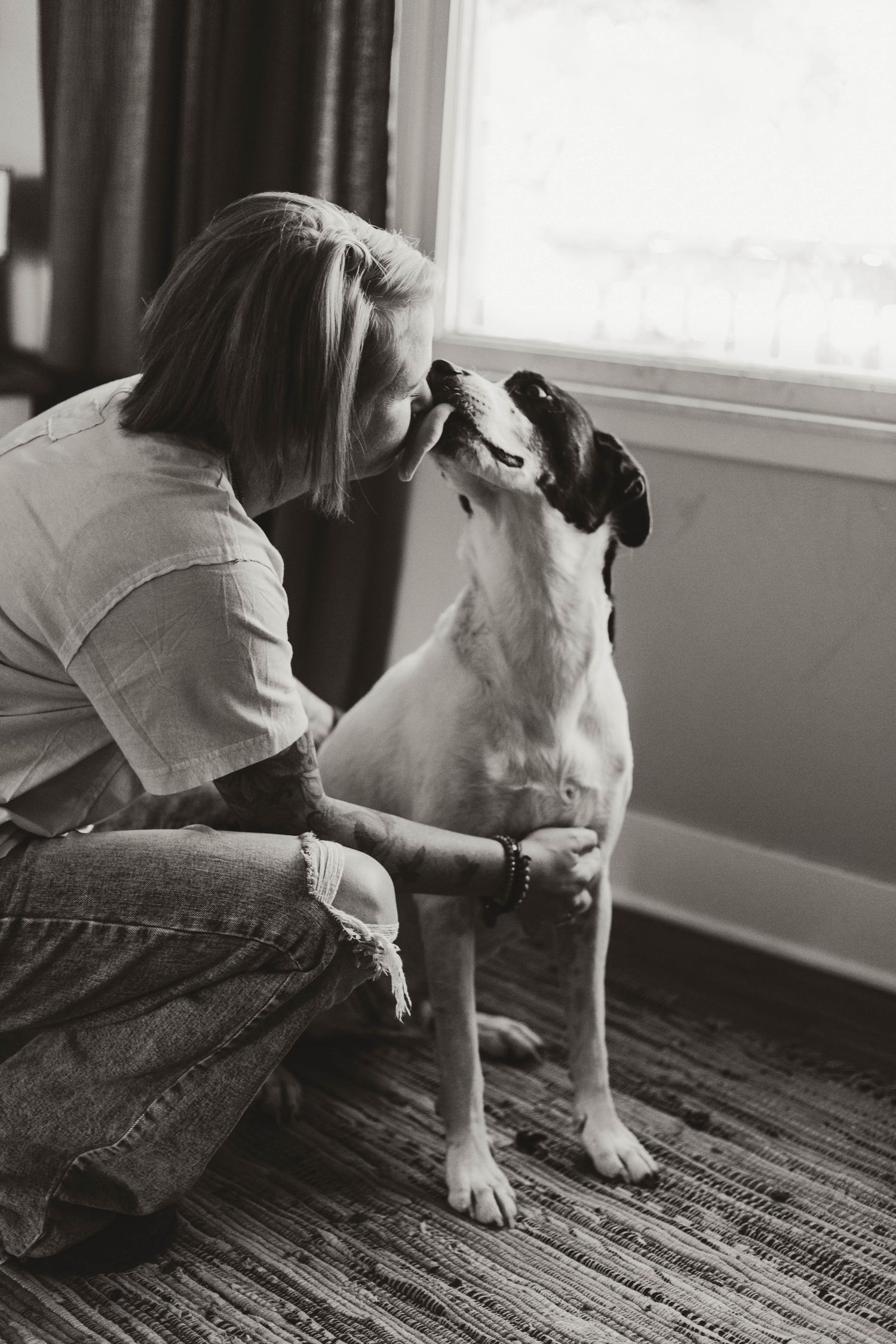 Dog licking owner in house southeast minnesota