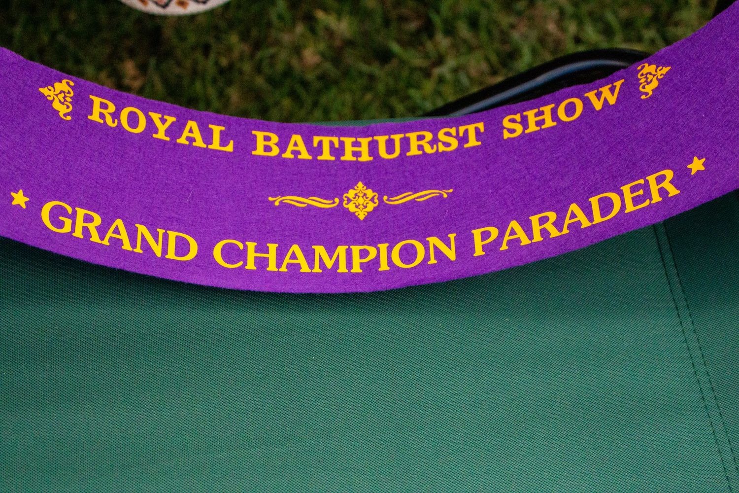 Purple and gold championship ribbon from the Royal Bathurst Show.