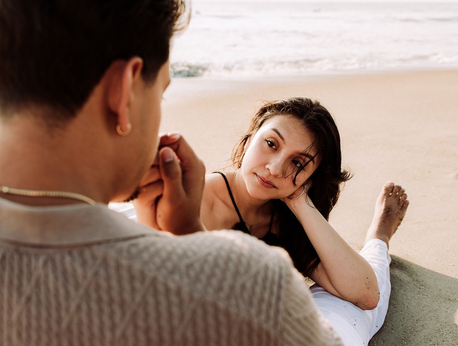 Romantic couple portrait on Savannah beach