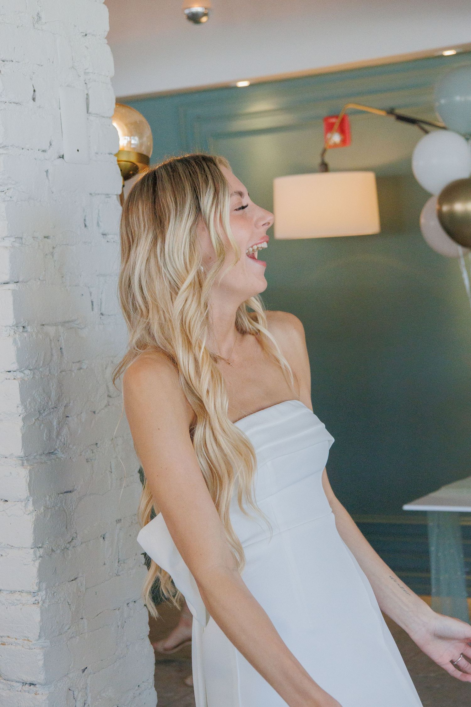 bride laughing during games