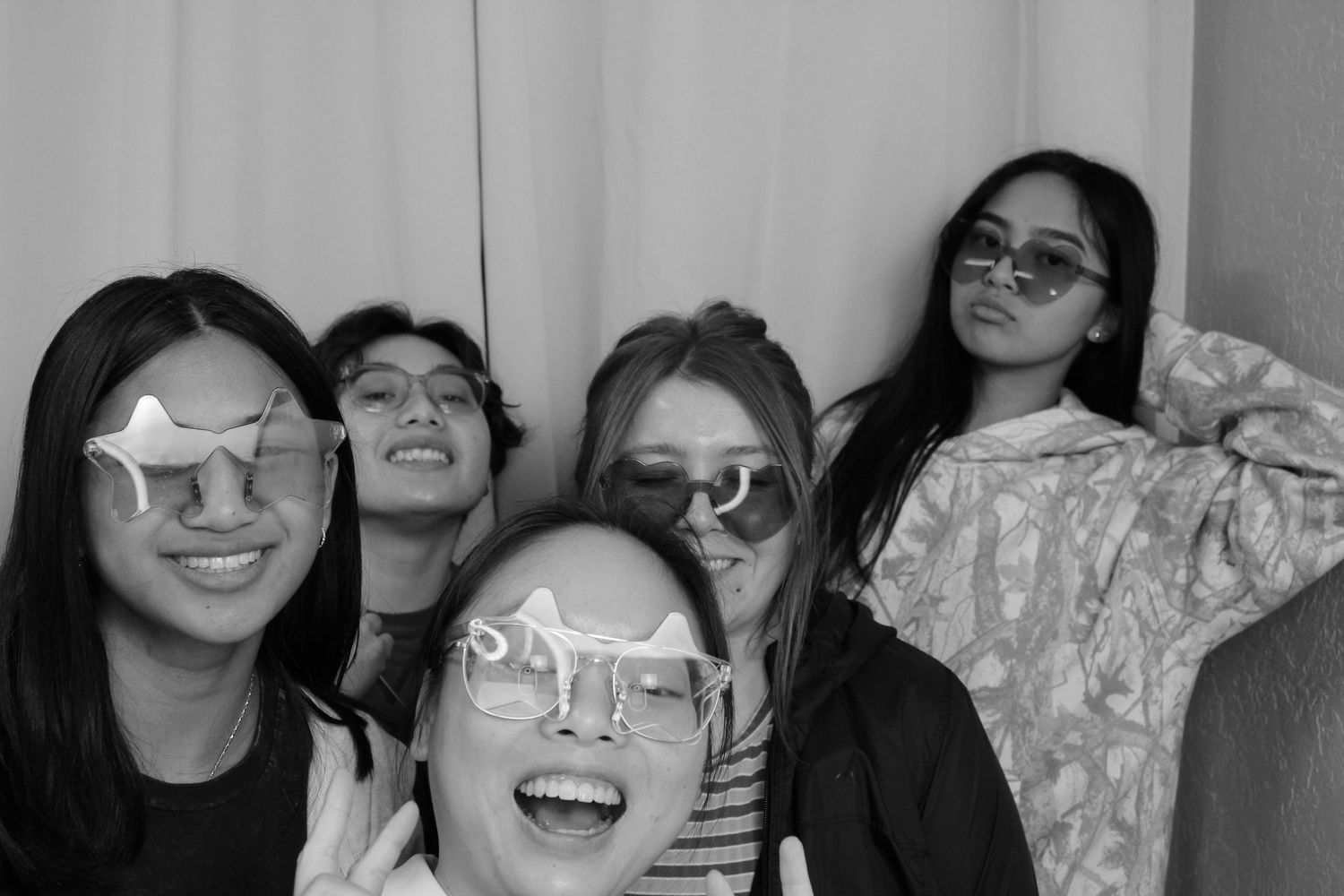 366 FW Dorm Council posing for a photobooth experience