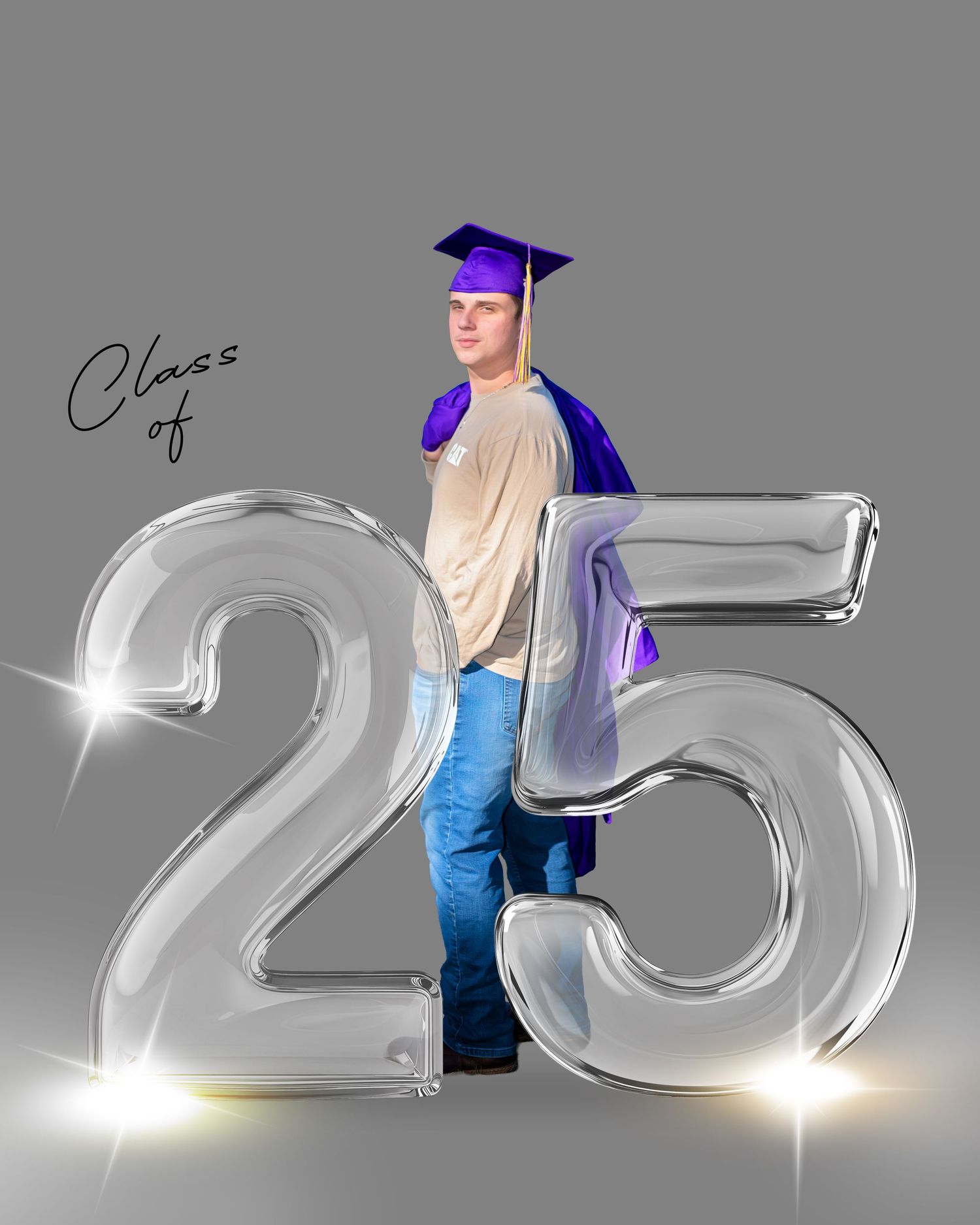 Graduation themed digital art with metallic silver 25 numbers and cap.
