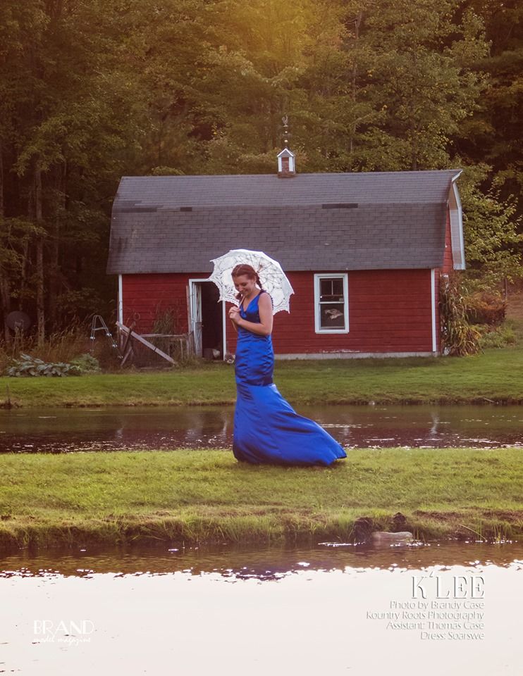 Series of photos showing an inflatable blue bounce house set up in front of a red barn in a rural setting.