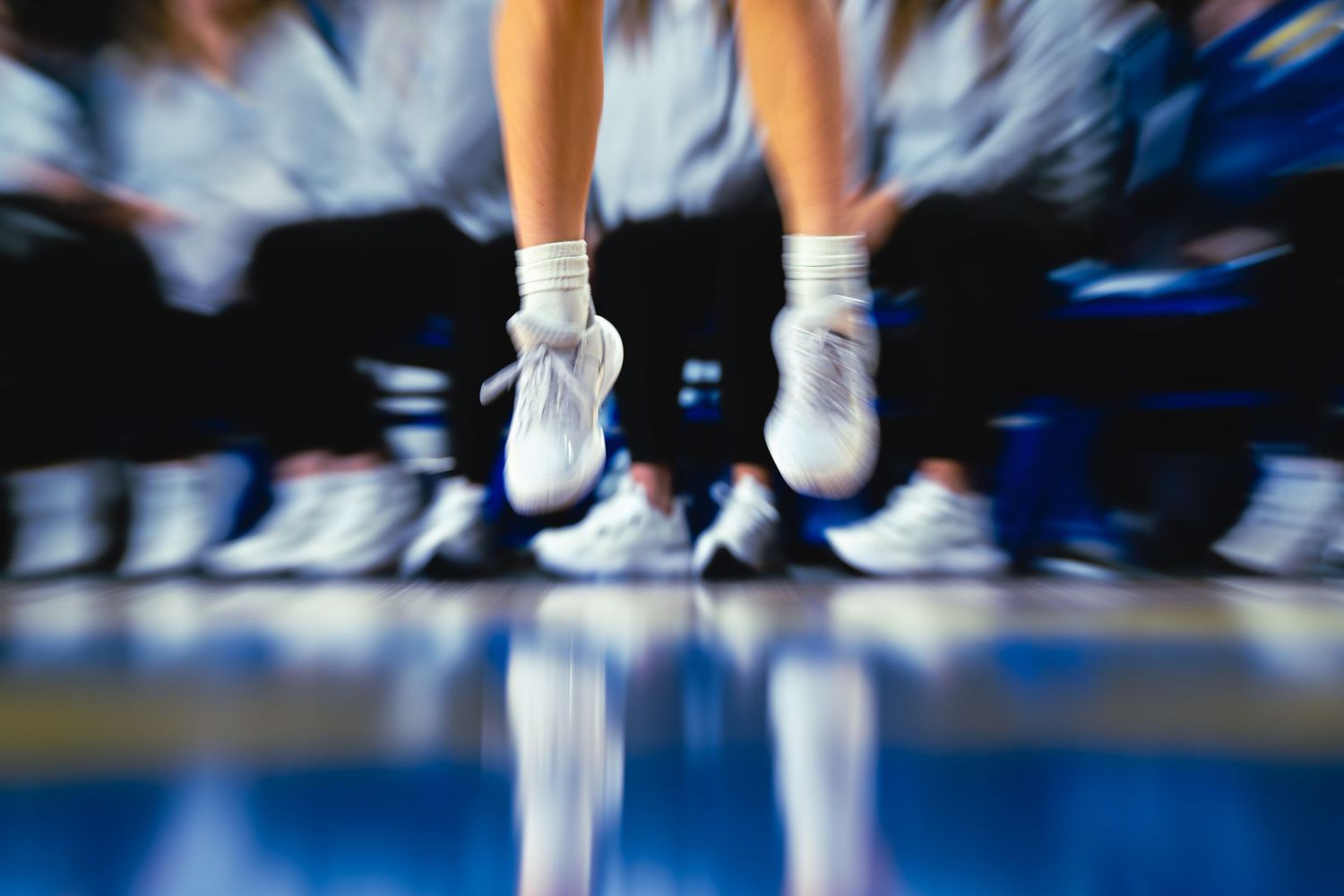 A closeup photo of a basketball player's shoes in a South Dakota State University basketball game by Evan Patzwald Media.