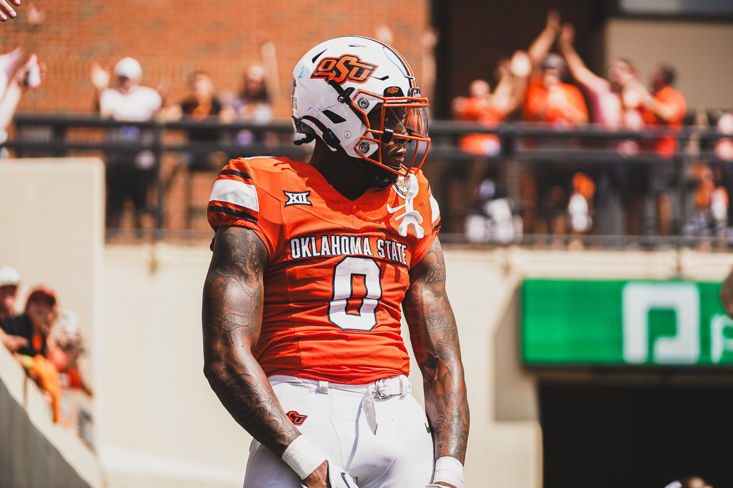 A photo of an Oklahoma State football player by Evan Patzwald Media.