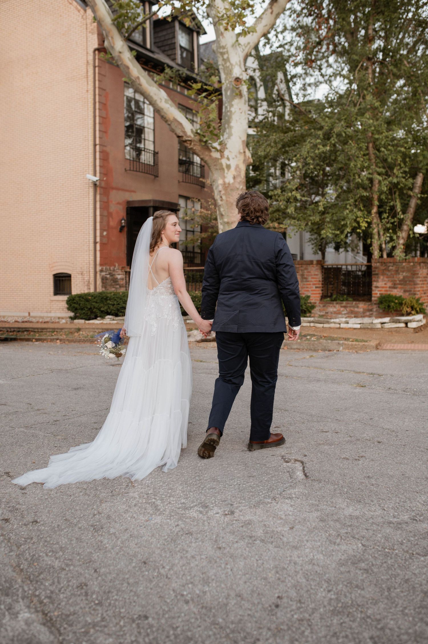 two married people walking