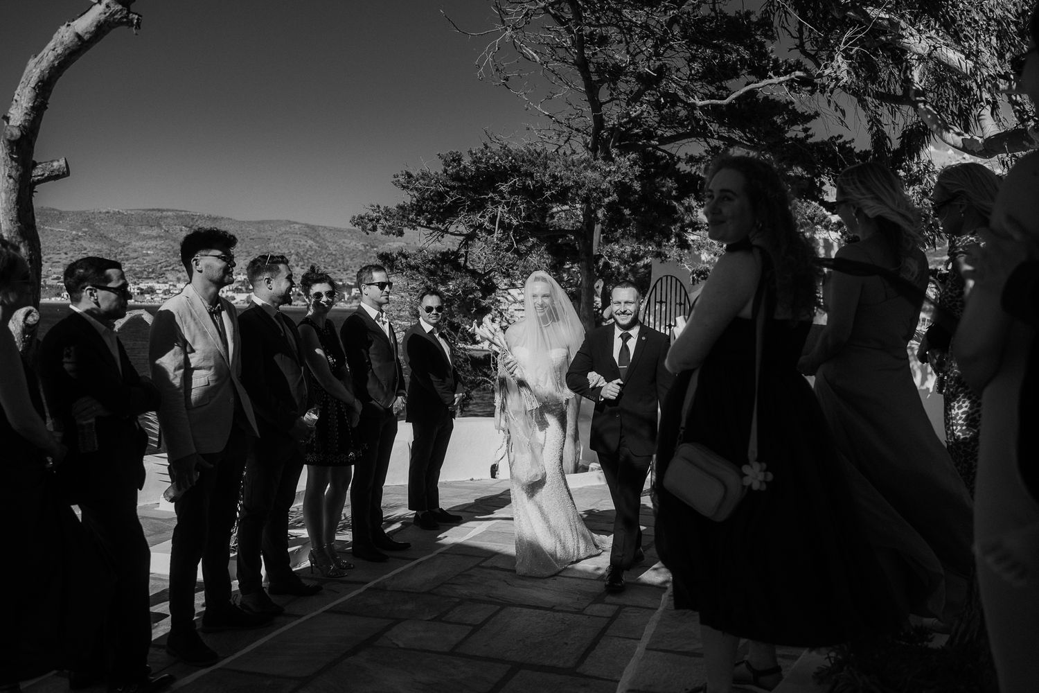 bridal entrance documentary wedding photographer Ios Paros Tinos Mykonos Greece