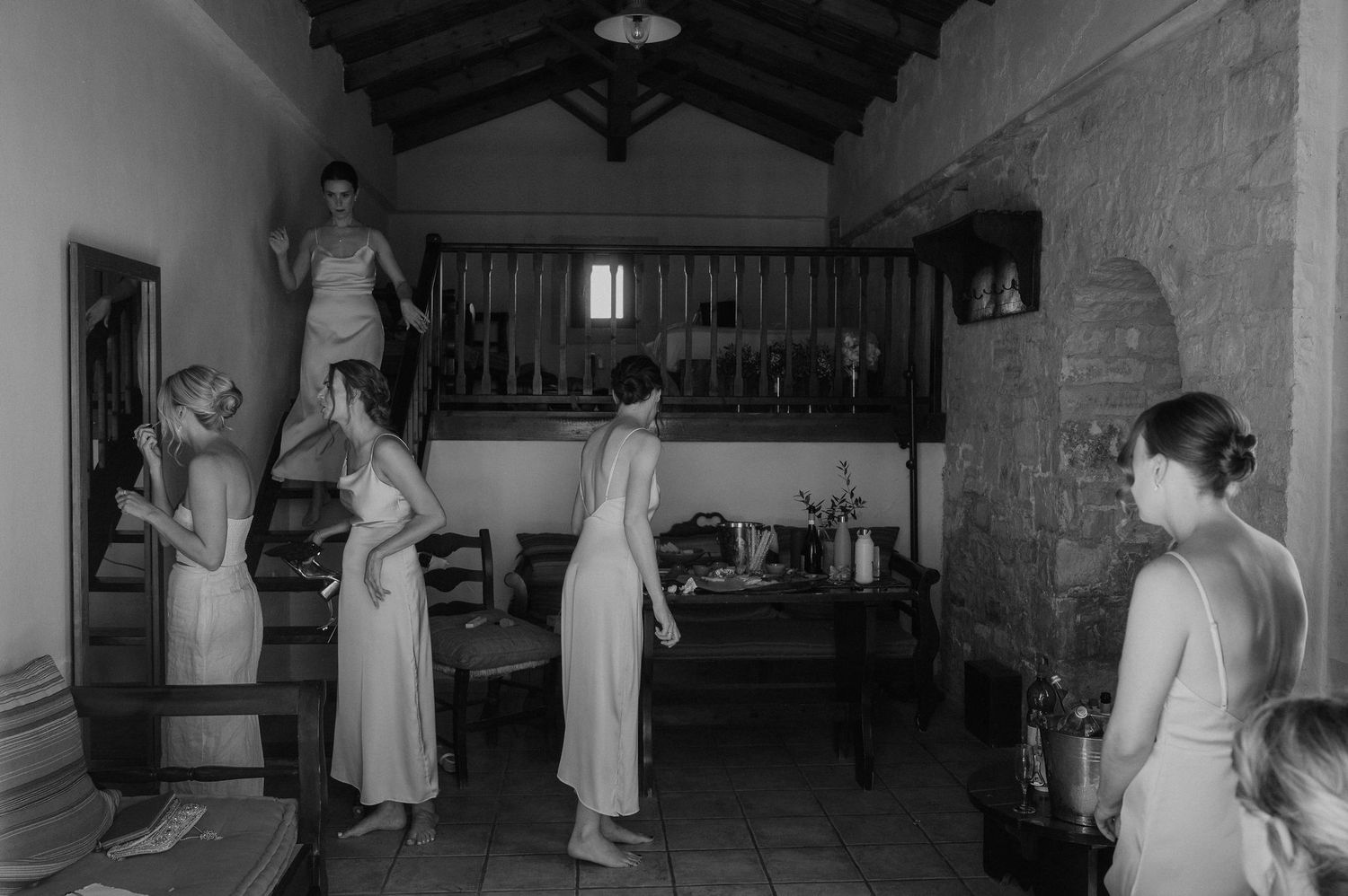 bridesmaids getting ready documentary wedding photographer Agreco Farms Greece