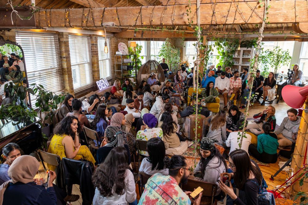 Event Photography for Nadir Nahdi with Aditi Mayer live podcast event in London by Farheen Shaikh
